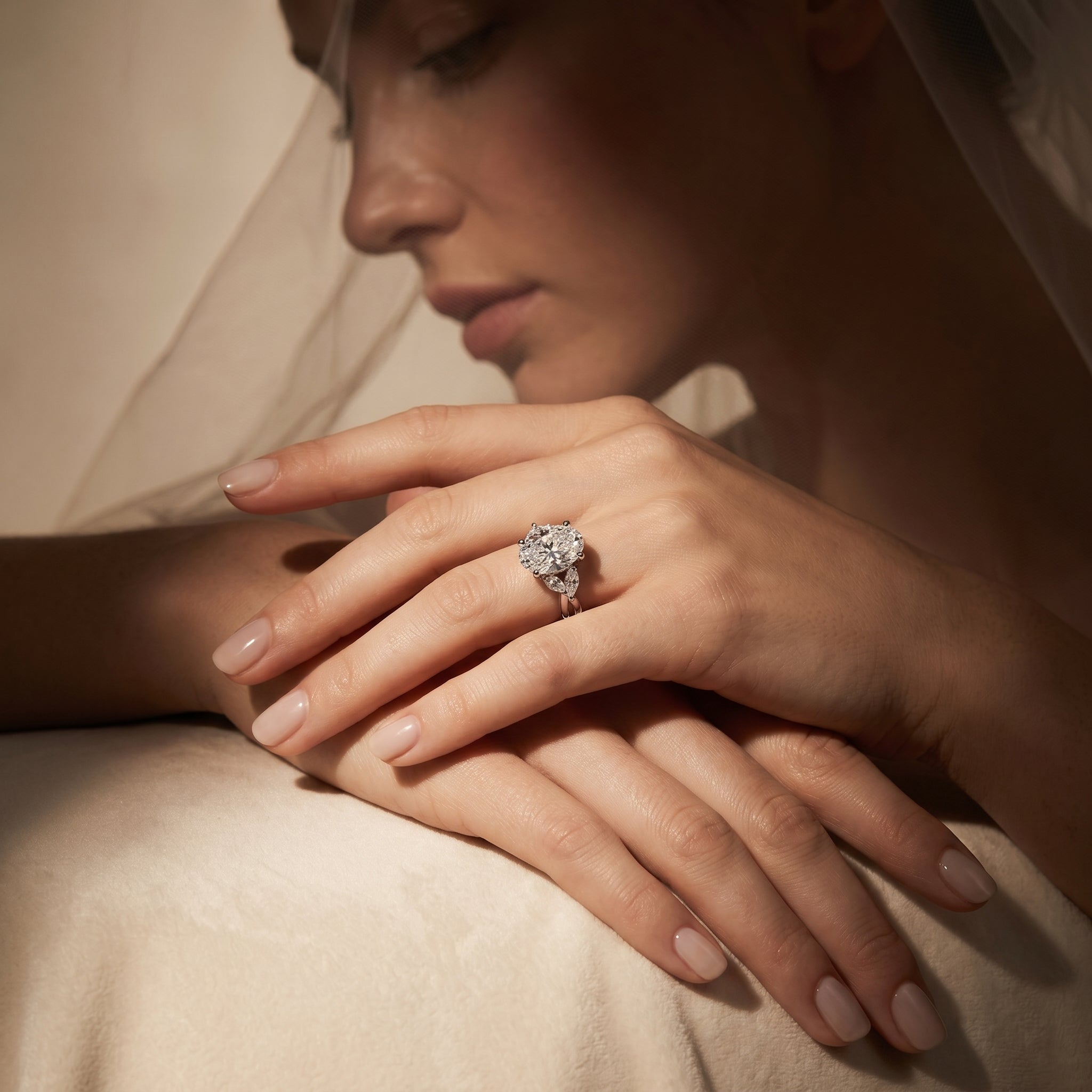OVAL DIAMOND WITH HIDDEN PAVE RING ( 3.01 CT)