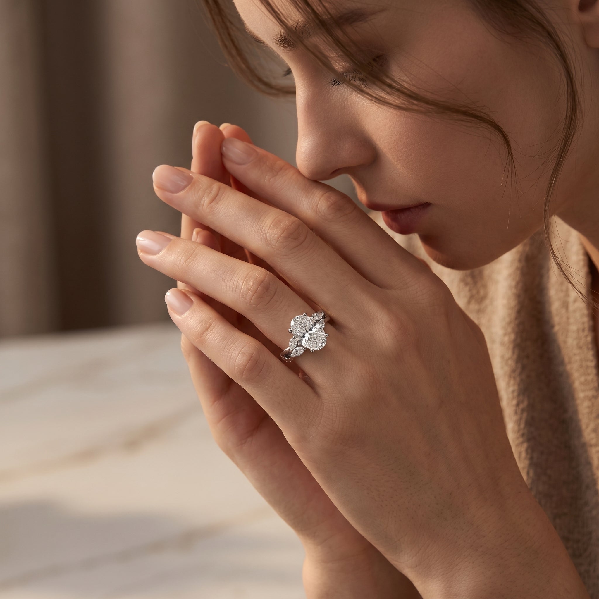 OVAL DIAMOND WITH HIDDEN PAVE RING ( 3.01 CT)