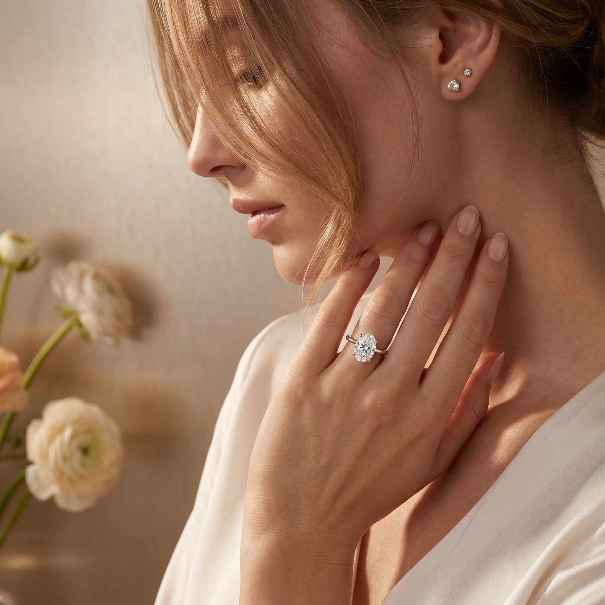 OVAL DIAMOND WITH HIDDEN PAVE RING ( 2.04 CT)
