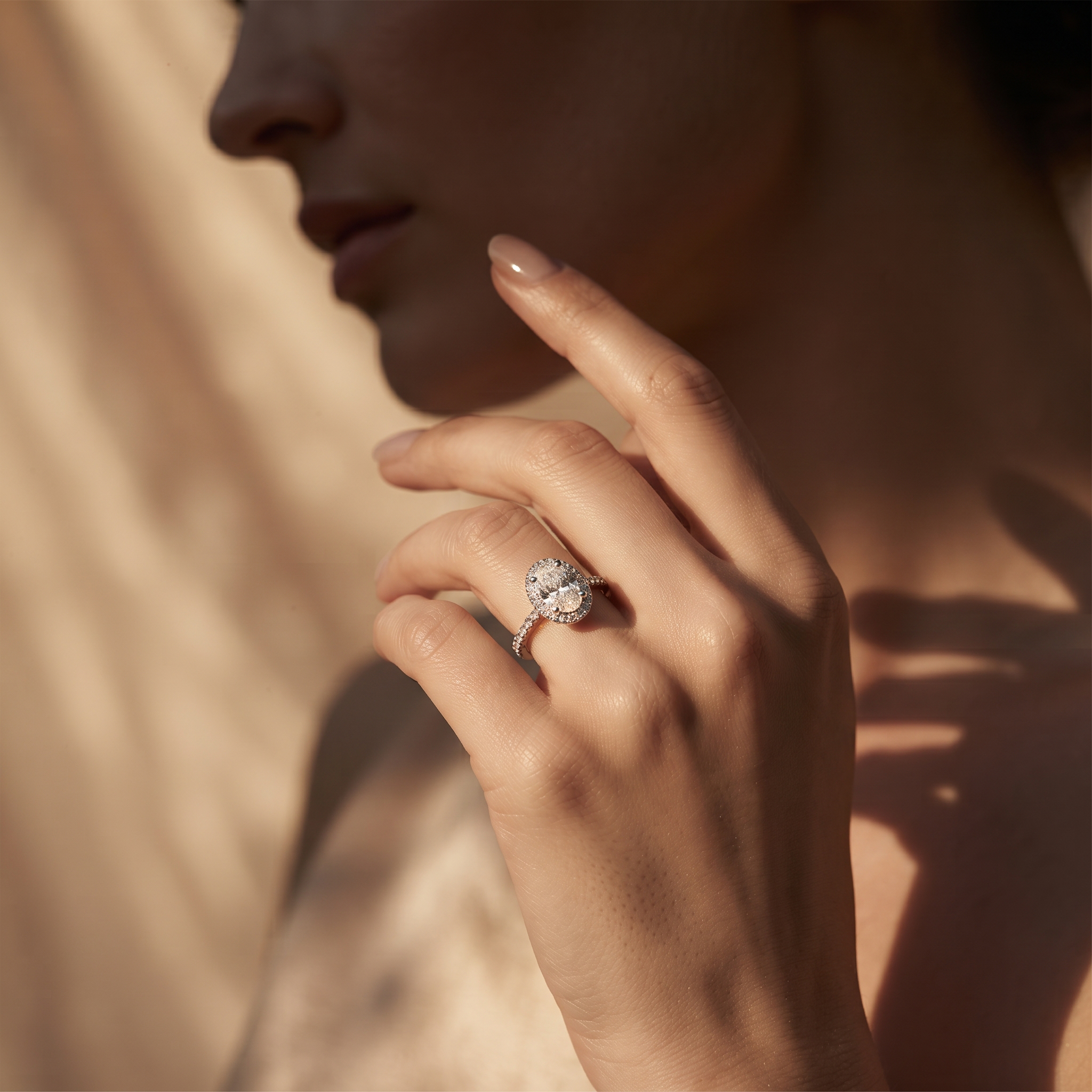 OVAL HALO WITH PAVE DIAMOND RING