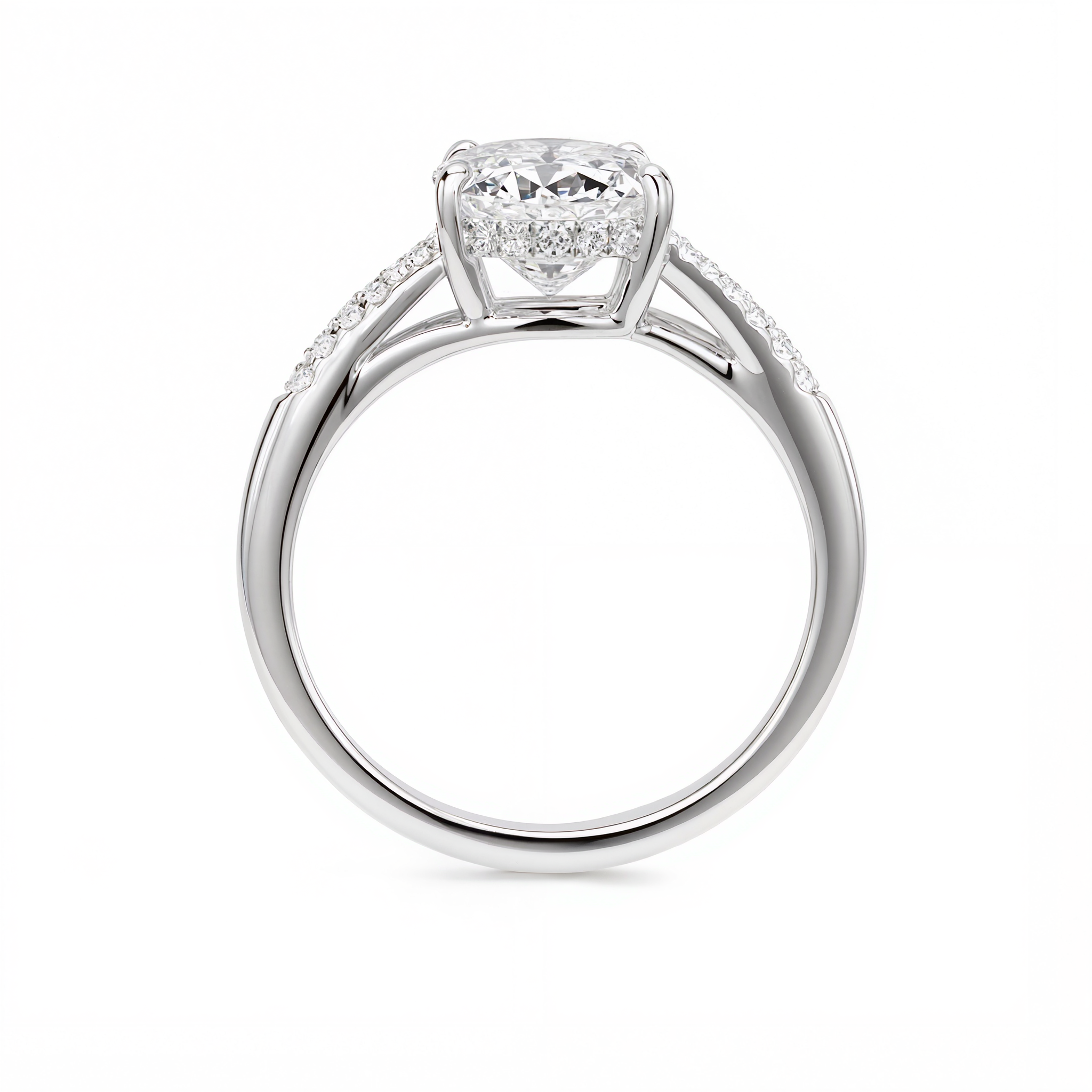 OVAL DIAMOND WITH HIDDEN PAVE TWIST SHANK RING