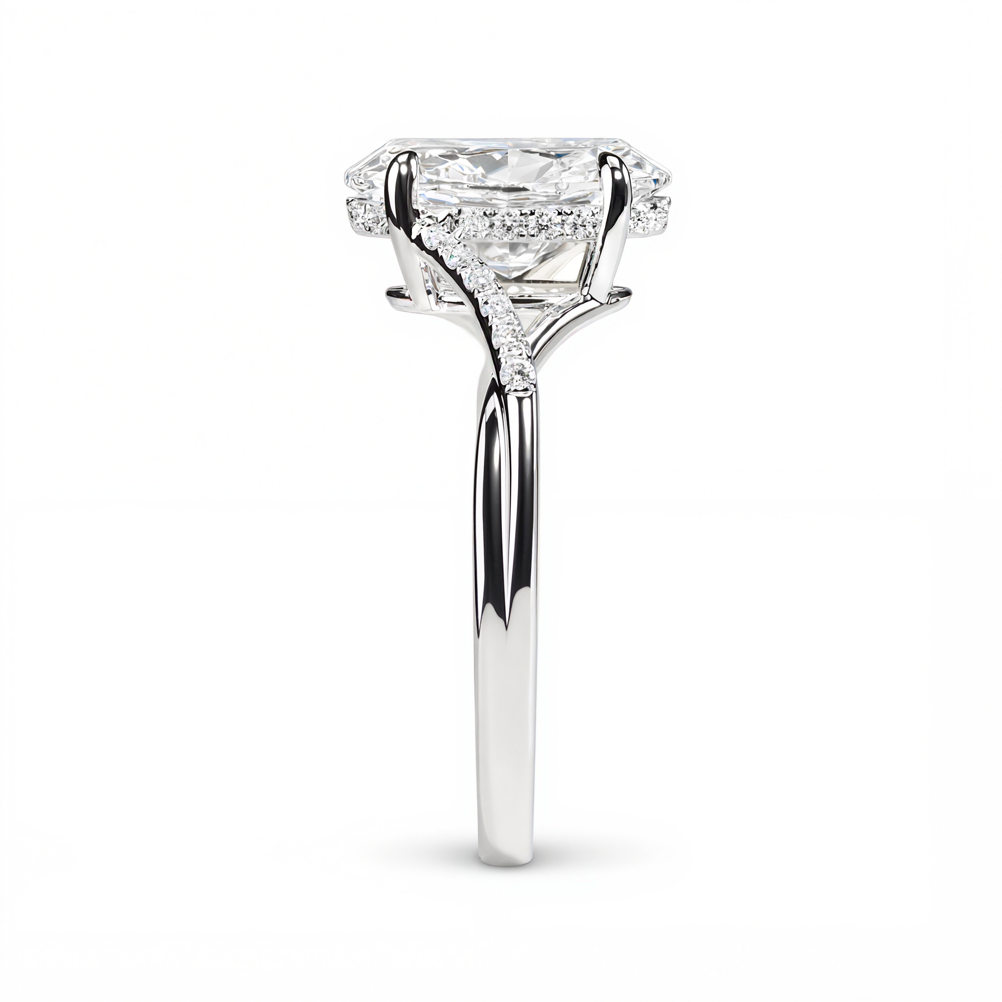 OVAL DIAMOND WITH HIDDEN PAVE TWIST SHANK RING