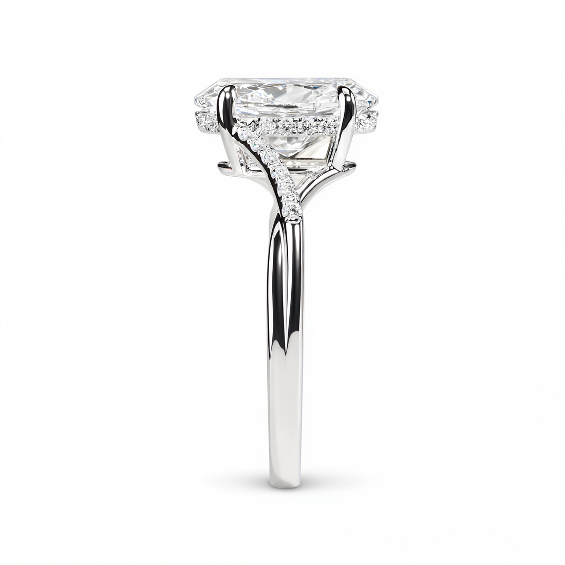 OVAL DIAMOND WITH HIDDEN PAVE TWIST SHANK RING