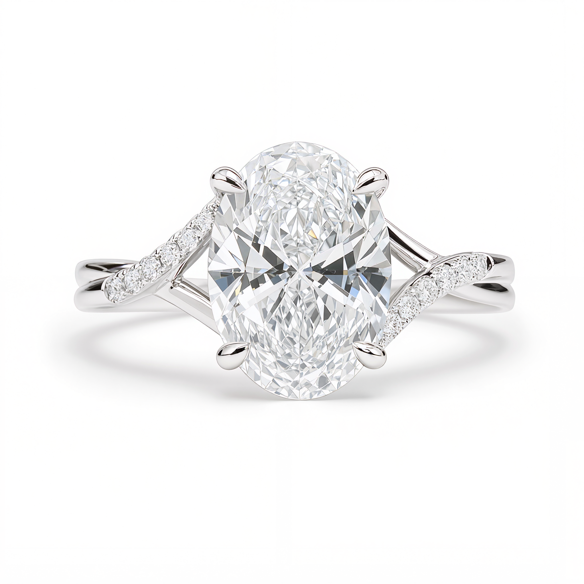 OVAL DIAMOND WITH HIDDEN PAVE TWIST SHANK RING