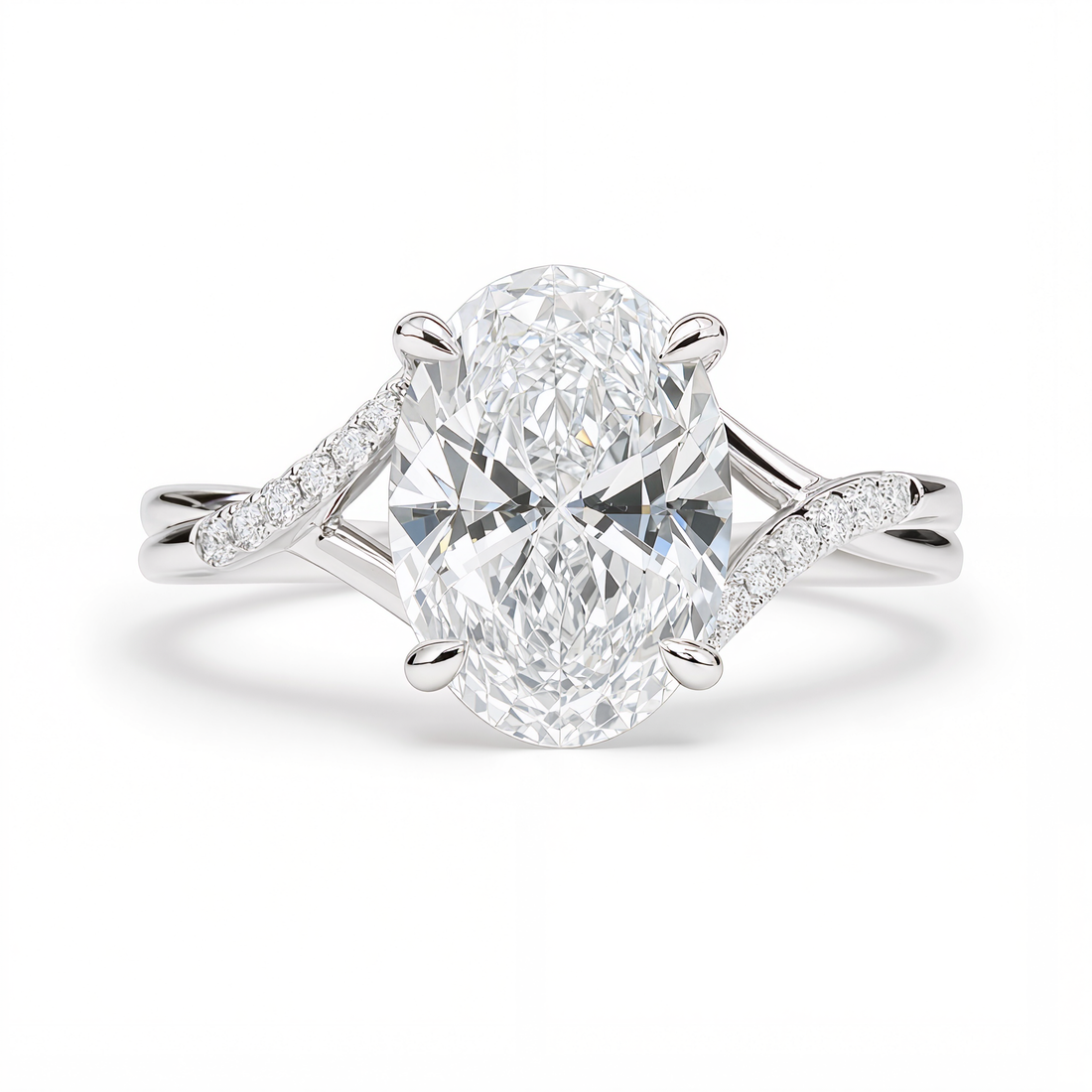 OVAL DIAMOND WITH HIDDEN PAVE TWIST SHANK RING