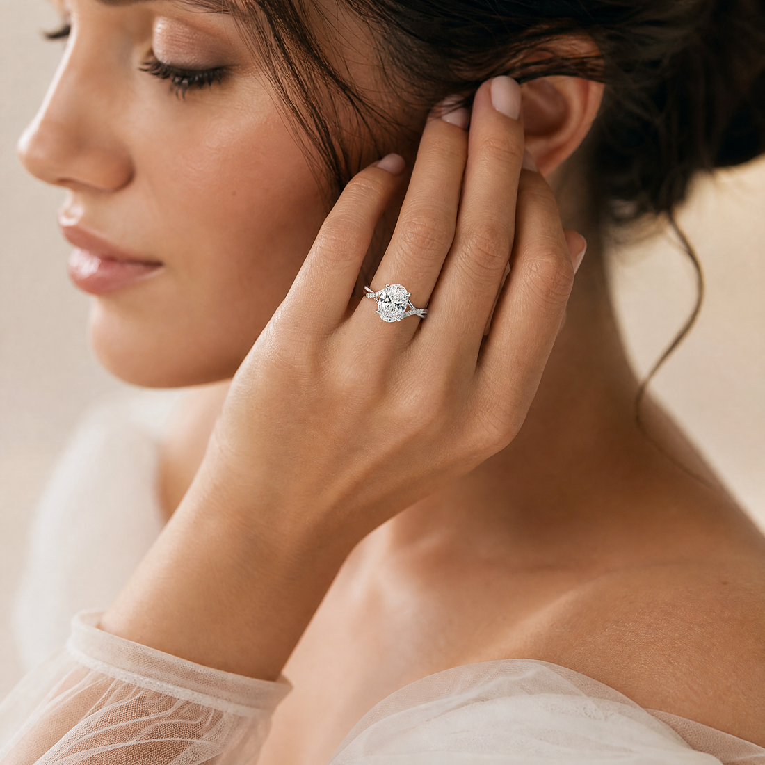 OVAL DIAMOND WITH HIDDEN PAVE TWIST SHANK RING