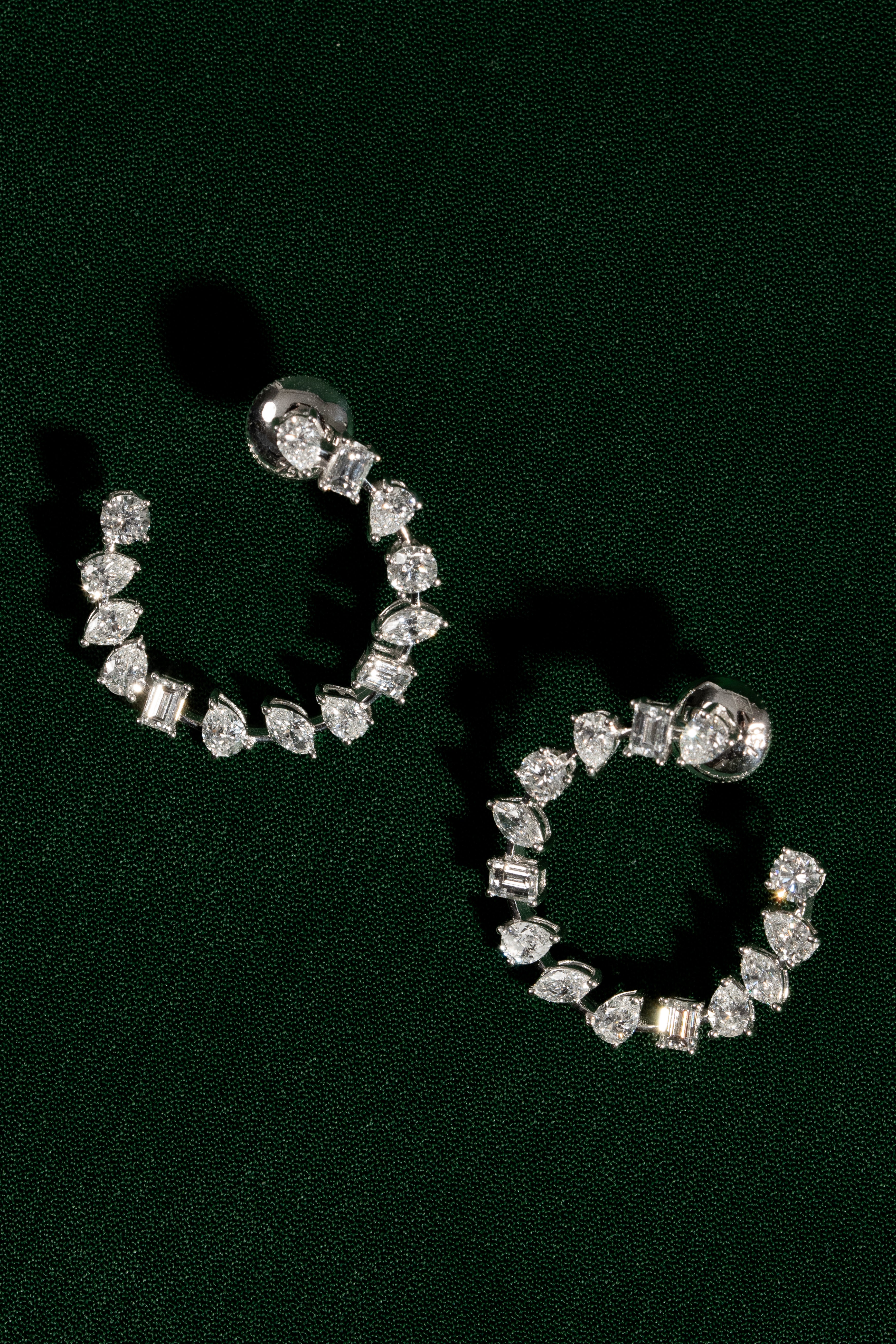 Fancy Diamond C-Hoop Stud Earrings