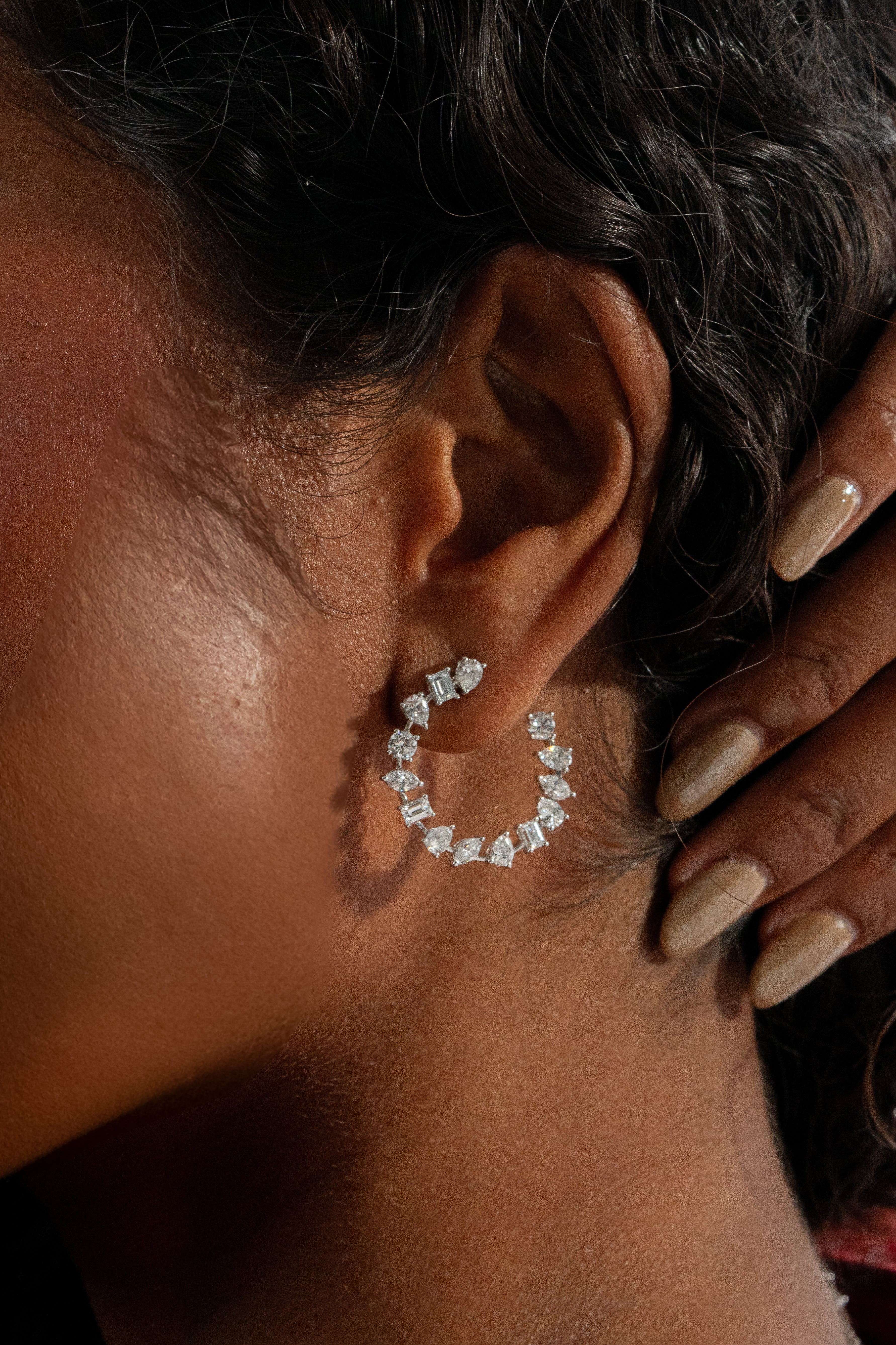 Fancy Diamond C-Hoop Stud Earrings