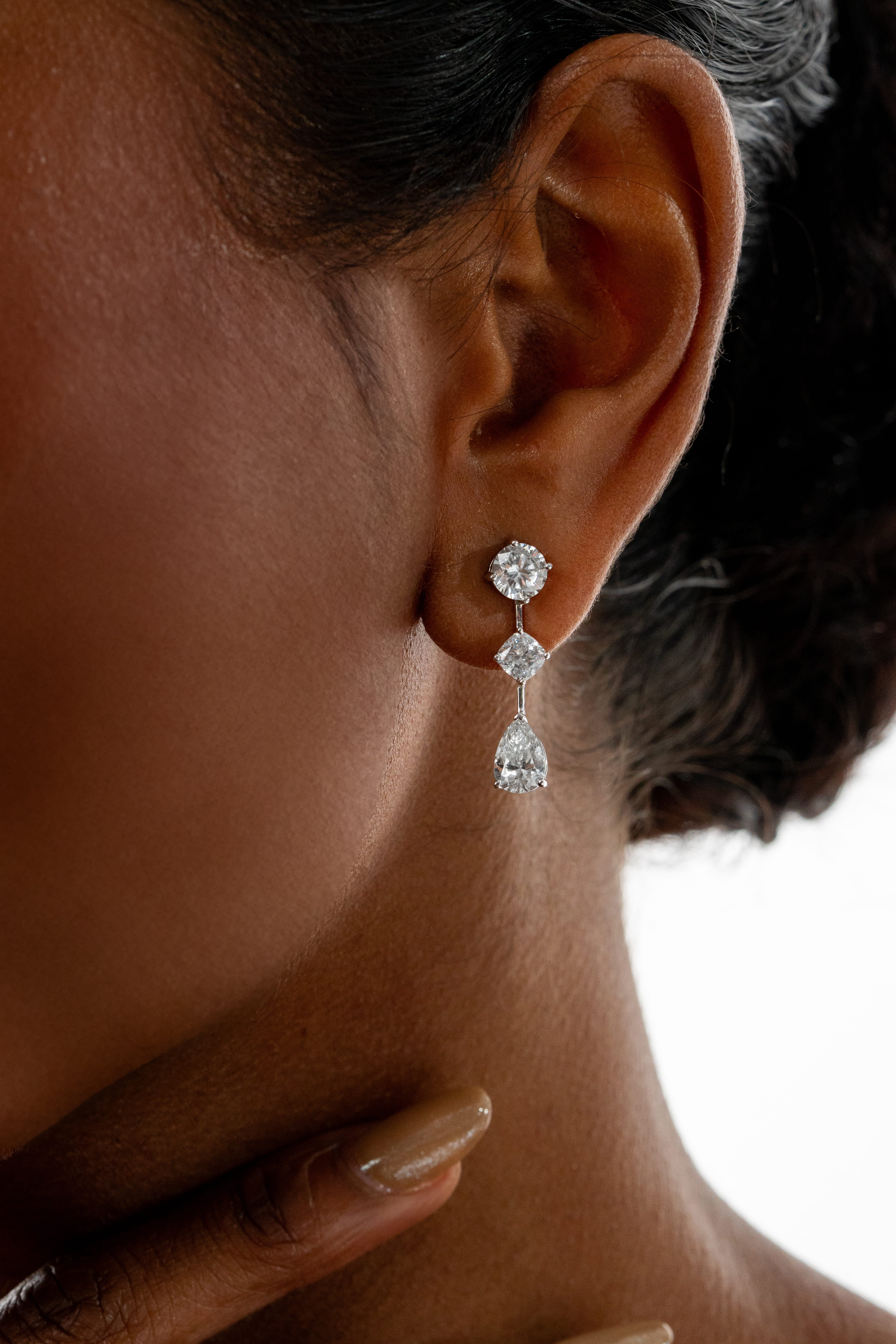 Fancy Diamond Drop Stud Earrings