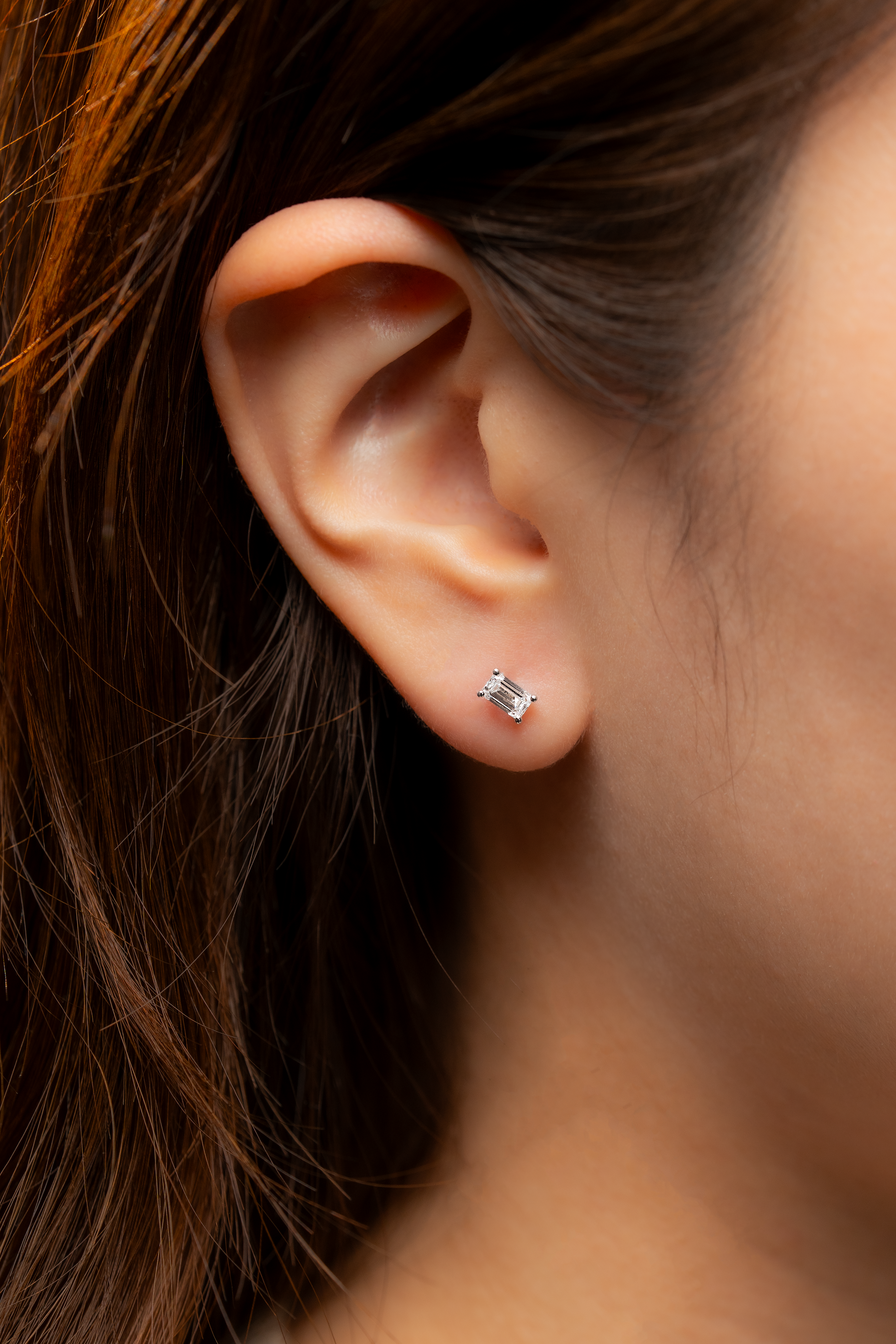 EMERALD DIAMOND PLATINUM EAR STUDS - ( 0.66CT)