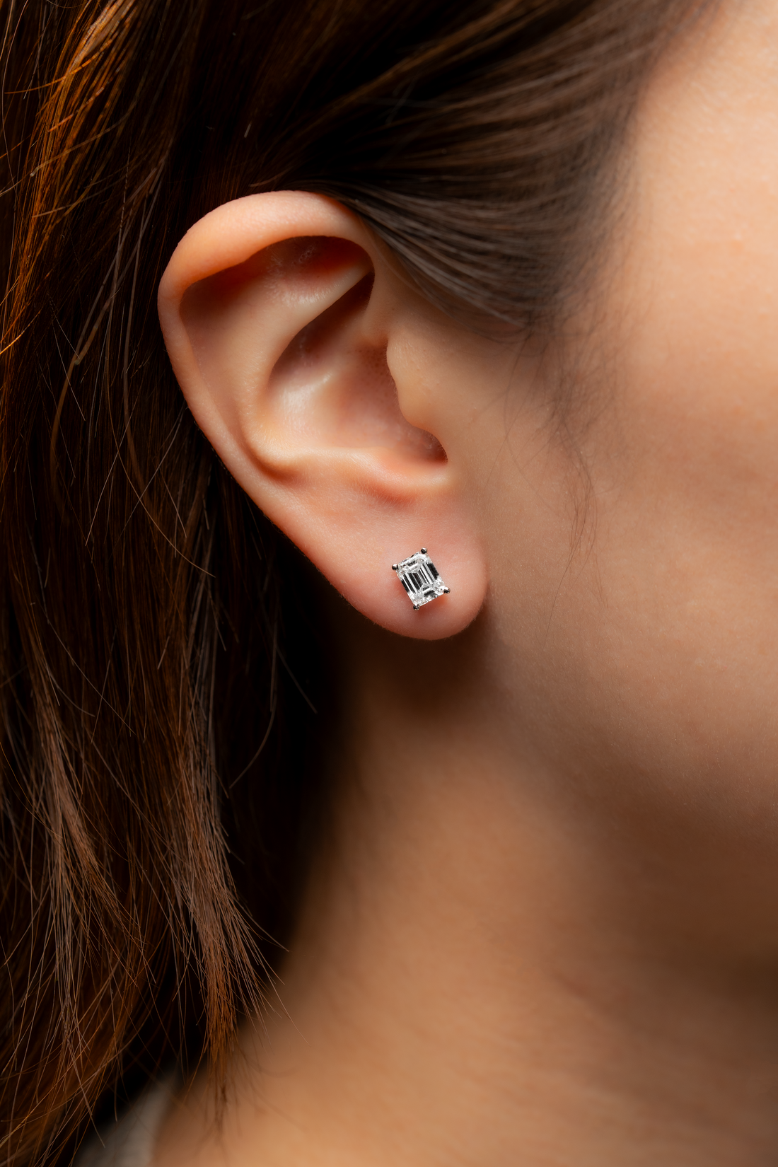 EMERALD DIAMOND PLATINUM EAR STUDS - ( 2.06CT)