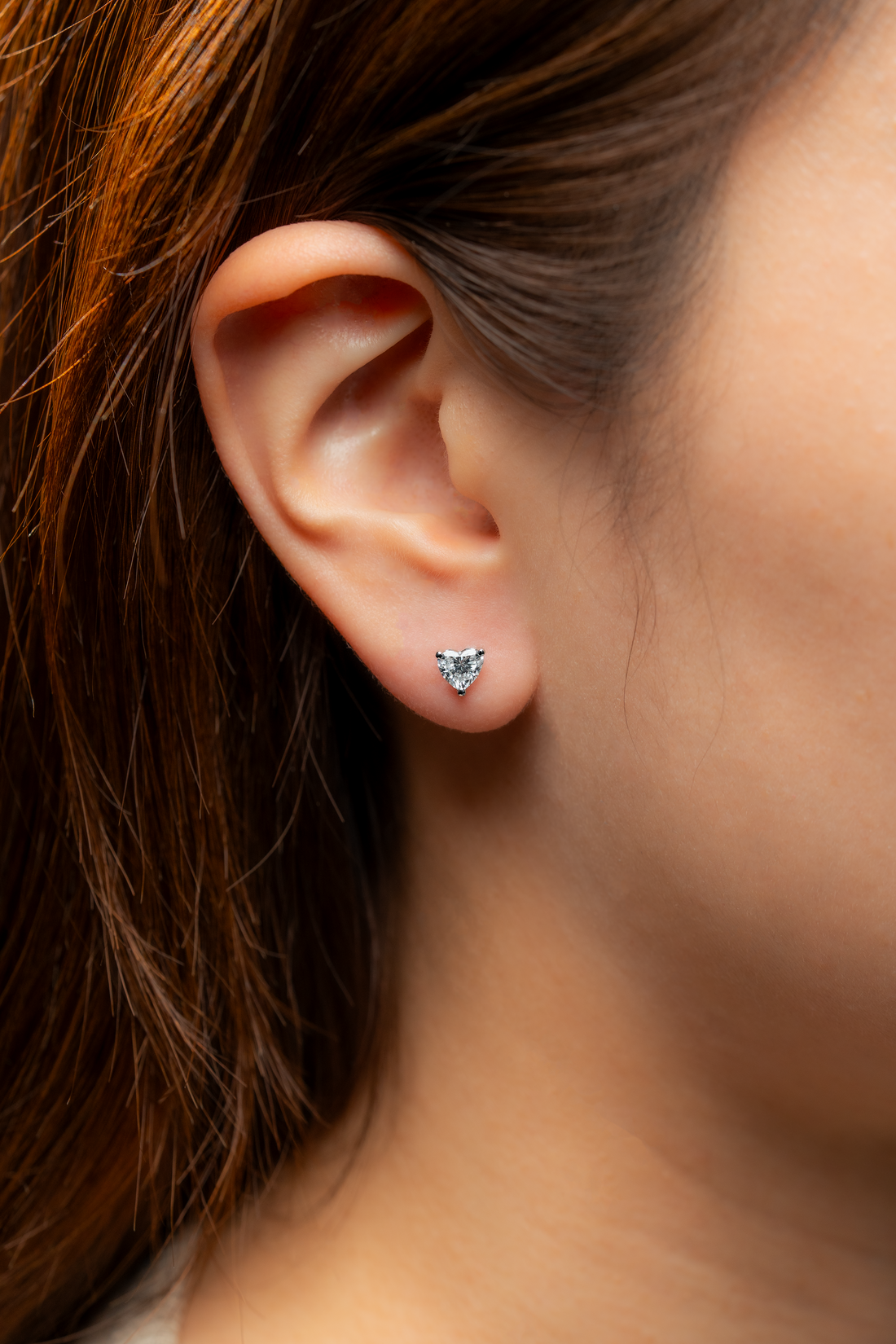 HEART DIAMOND PLATINUM EAR STUDS - ( 1CT)