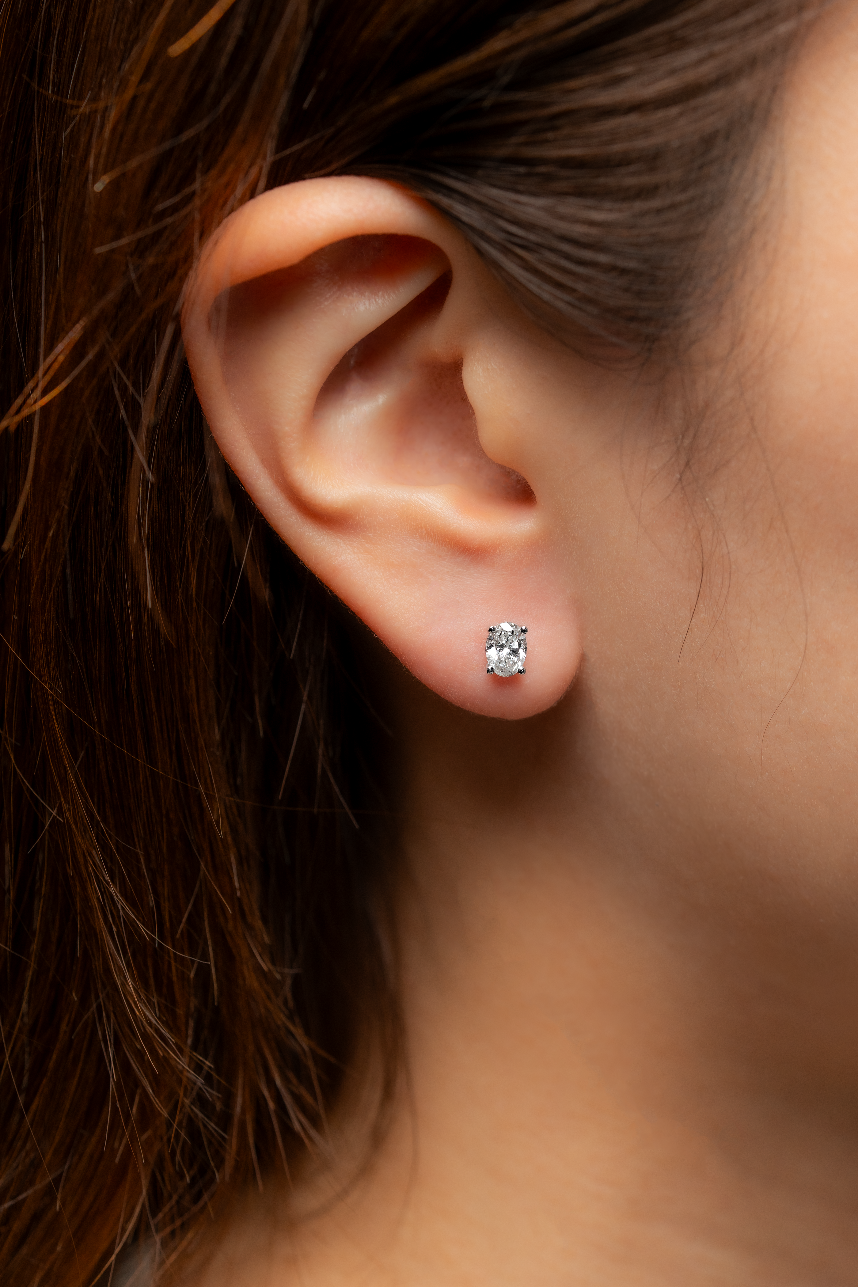 OVAL DIAMOND PLATINUM EAR STUDS - ( 1CT)