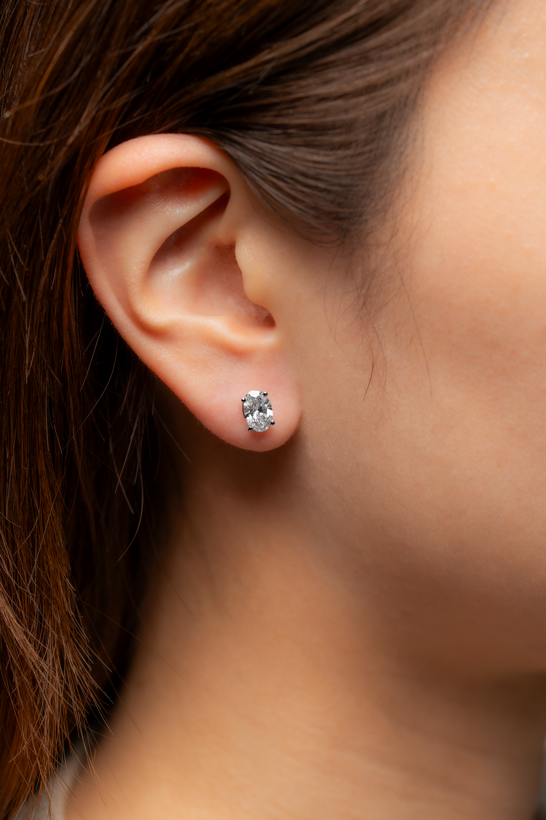 OVAL DIAMOND PLATINUM EAR STUDS - ( 2.06CT)