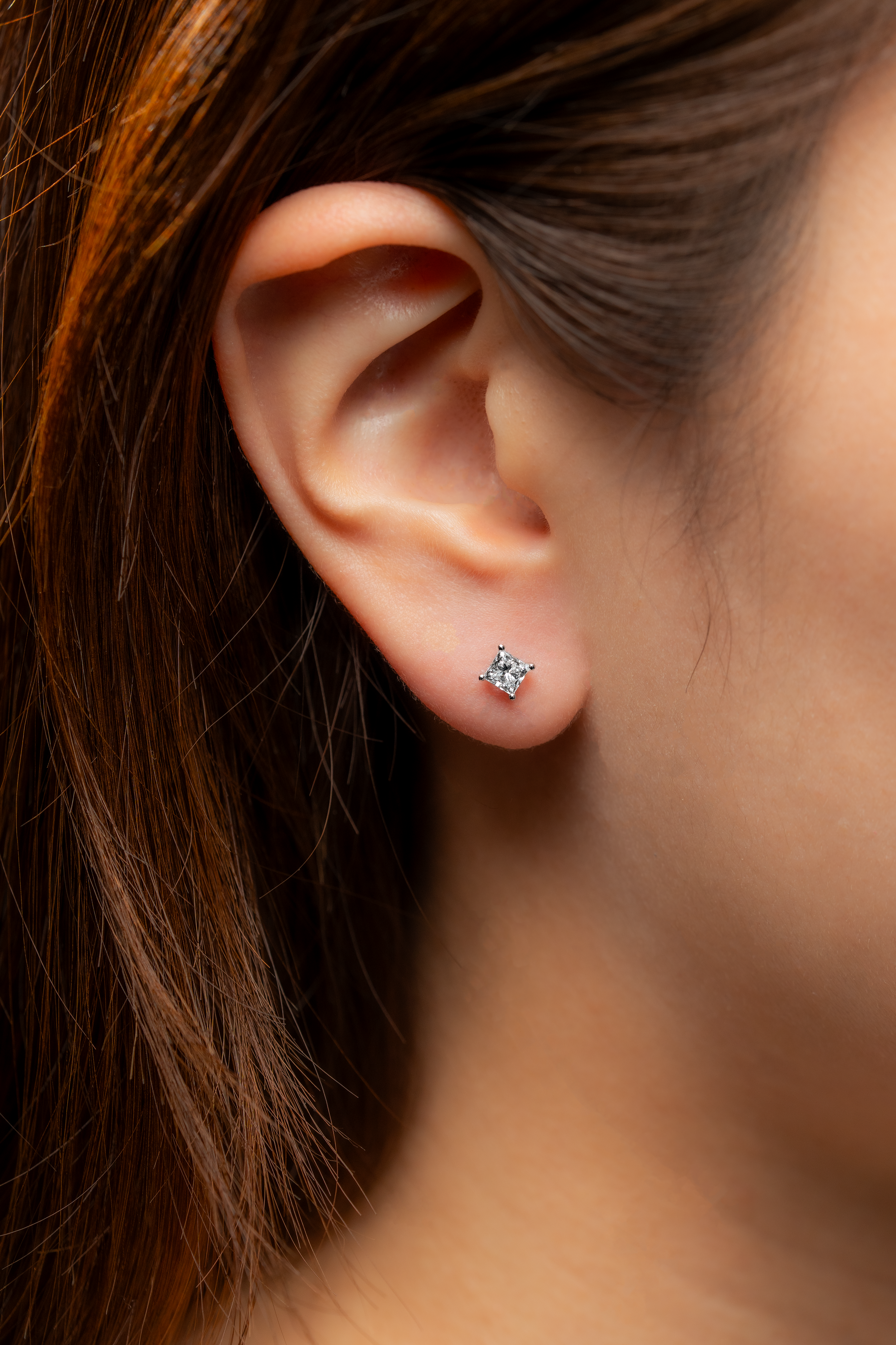 PRINCESS DIAMOND PLATINUM EAR STUDS - ( 0.7CT)