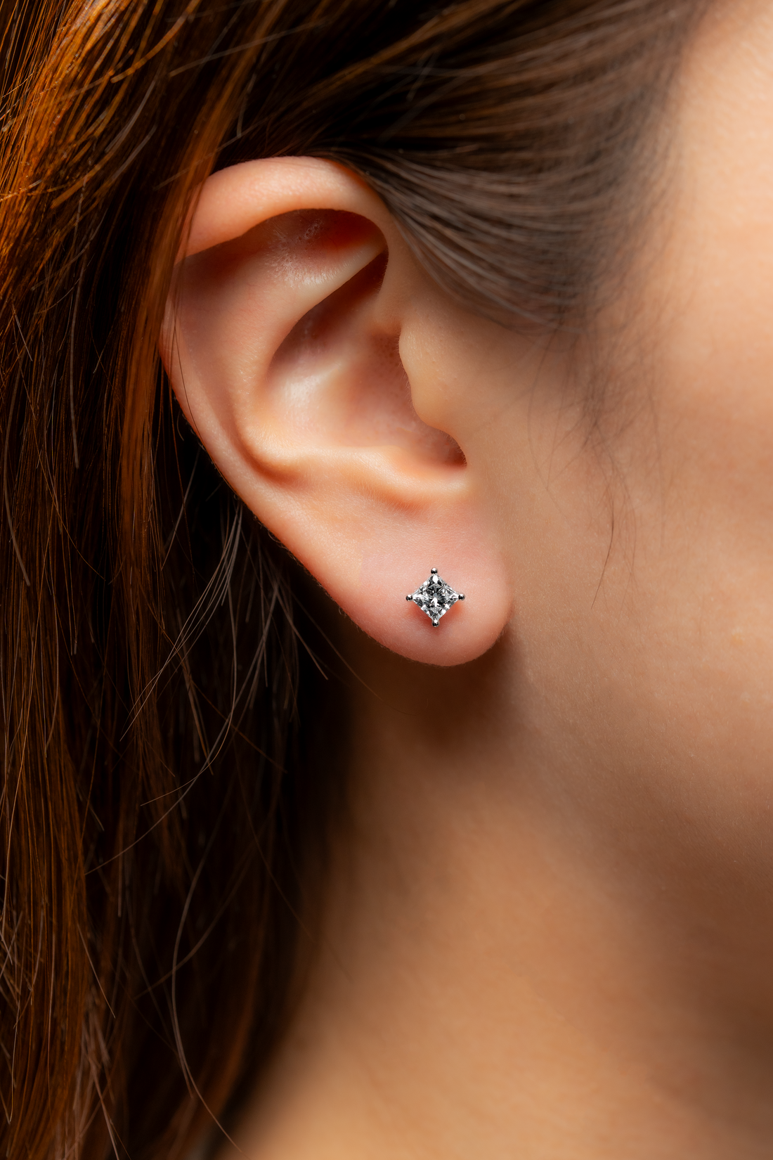 PRINCESS DIAMOND PLATINUM EAR STUDS - ( 1.04CT)