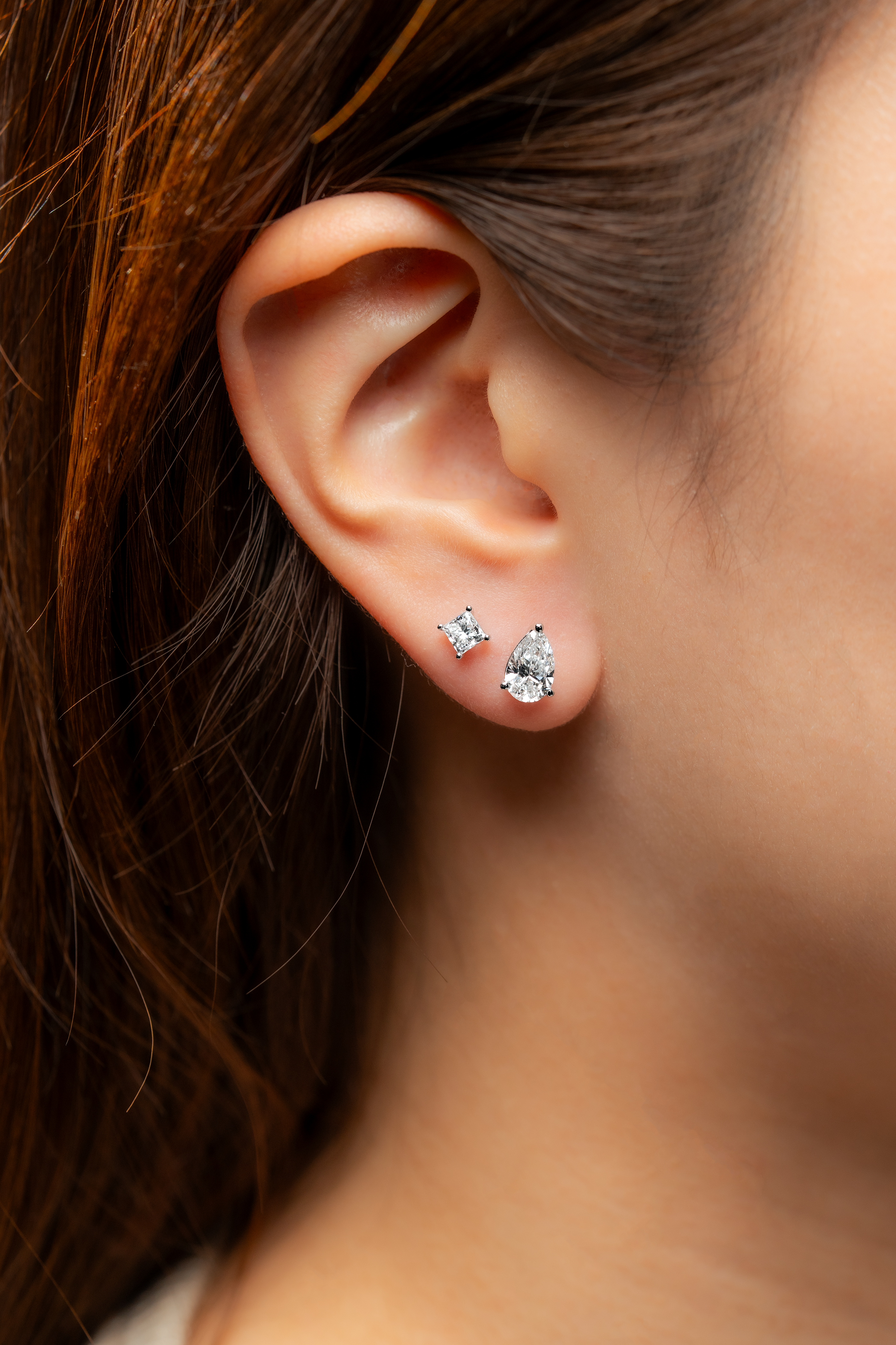 PEAR DIAMOND PLATINUM EAR STUDS - ( 1.88CT)