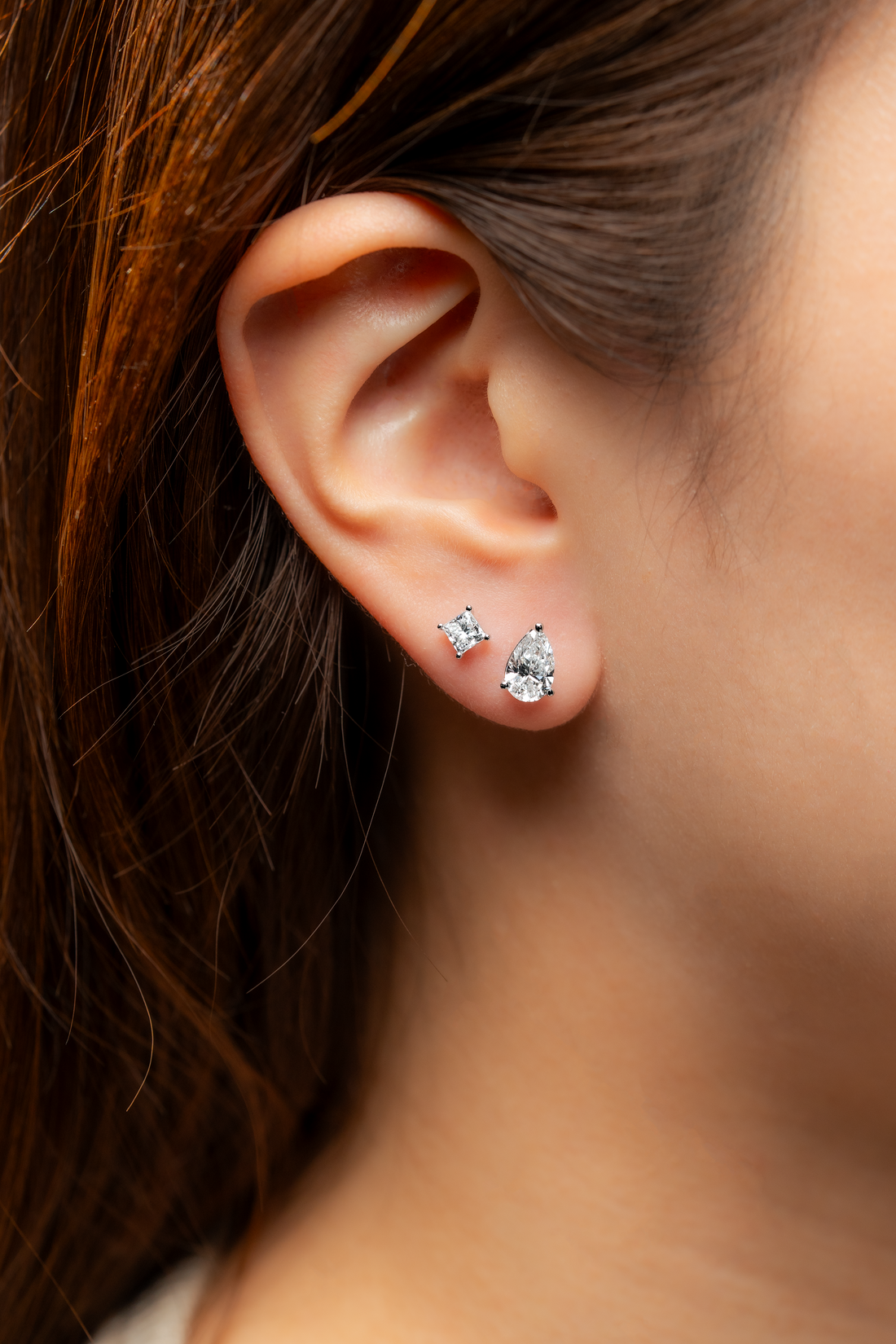 PEAR DIAMOND PLATINUM EAR STUDS - ( 1.88CT)