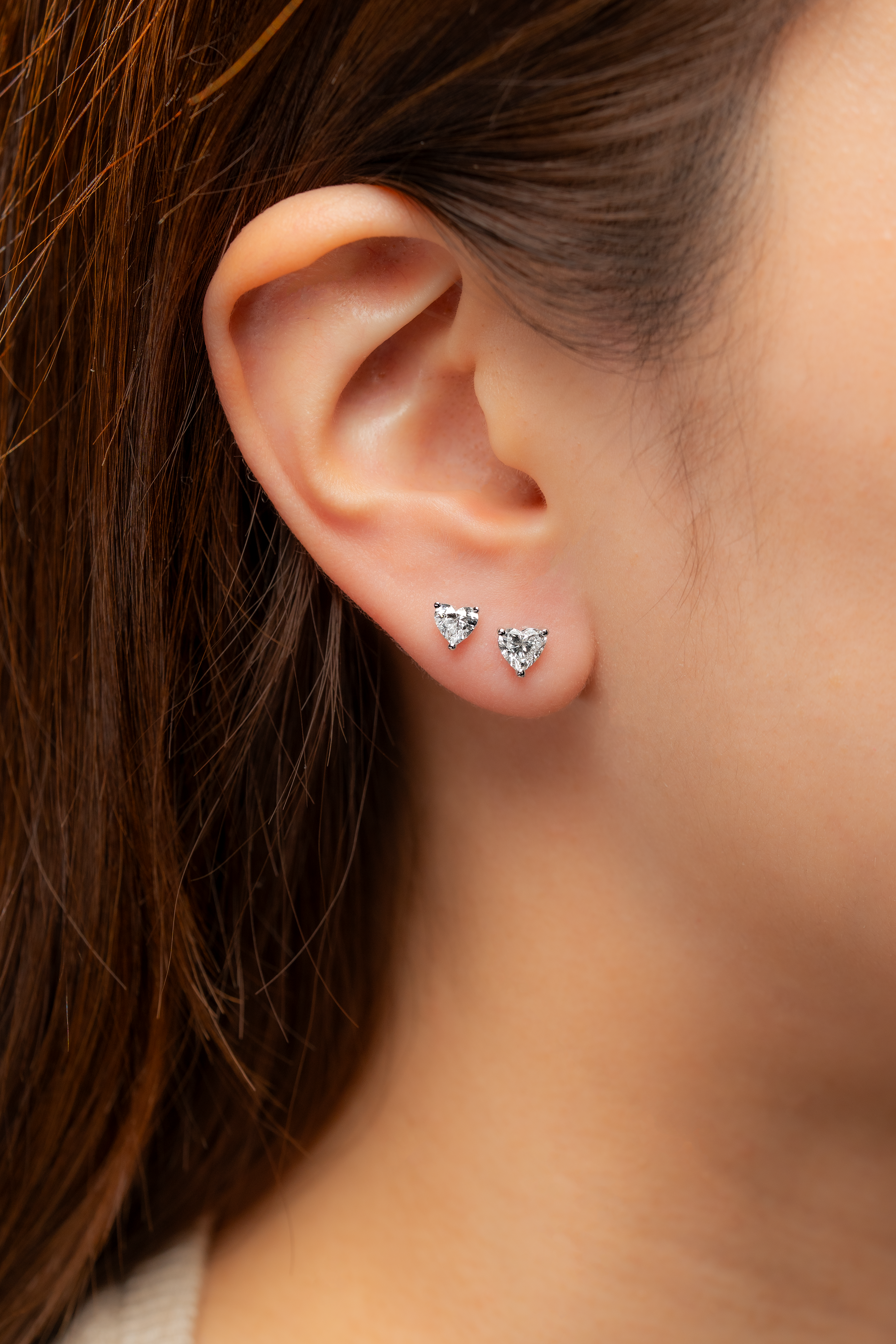 HEART DIAMOND PLATINUM EAR STUDS - ( 1CT)