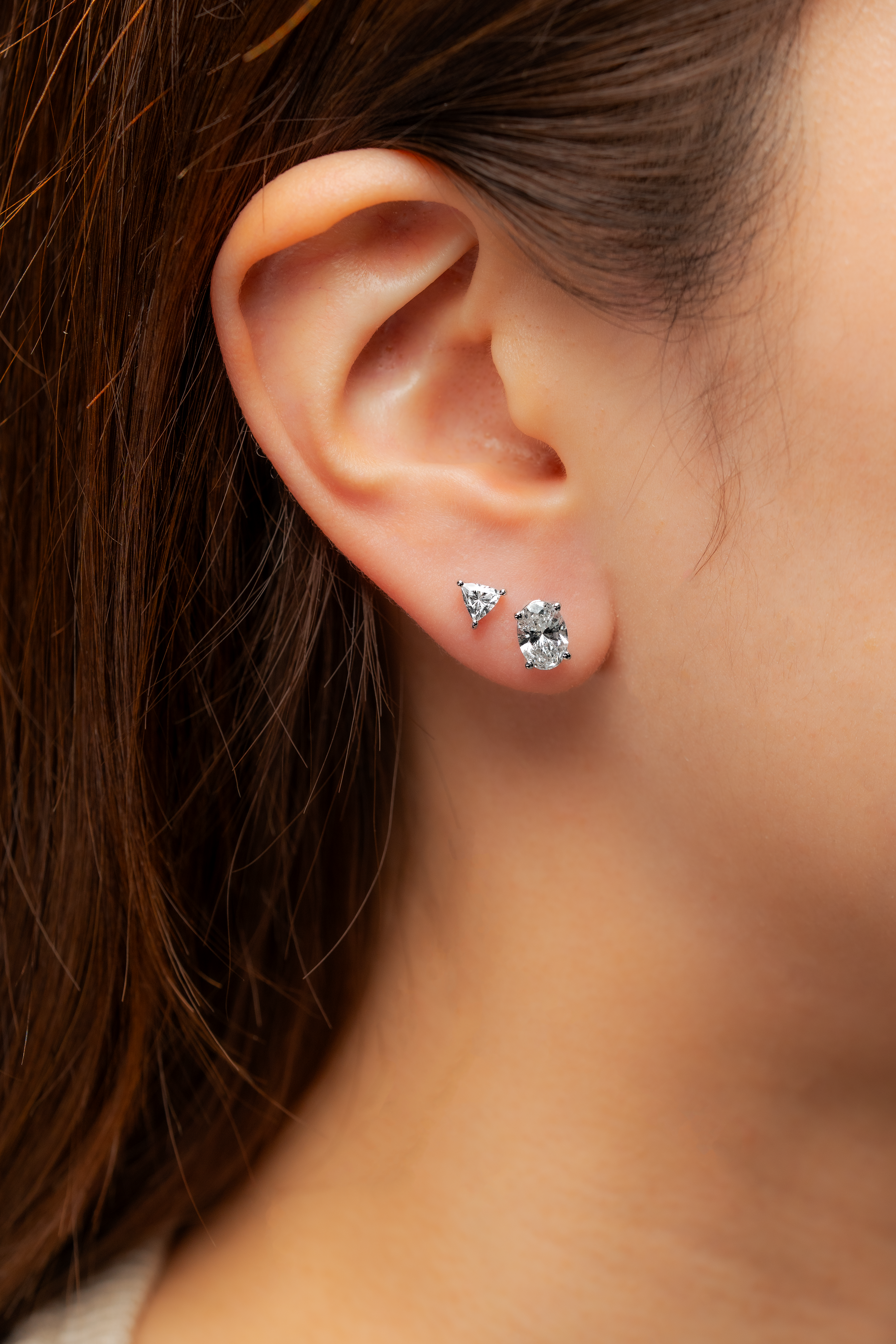 TRILLION DIAMOND PLATINUM EAR STUDS - ( 0.58CT)