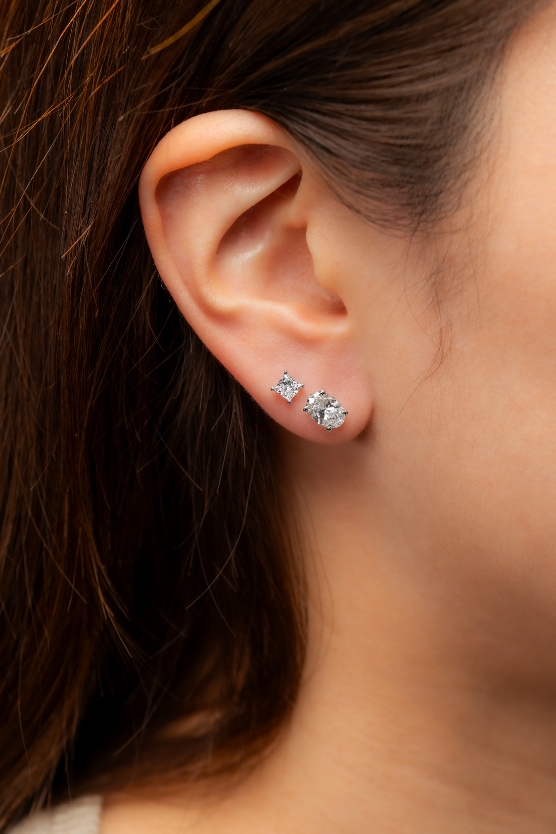PRINCESS DIAMOND PLATINUM EAR STUDS - ( 0.7CT)