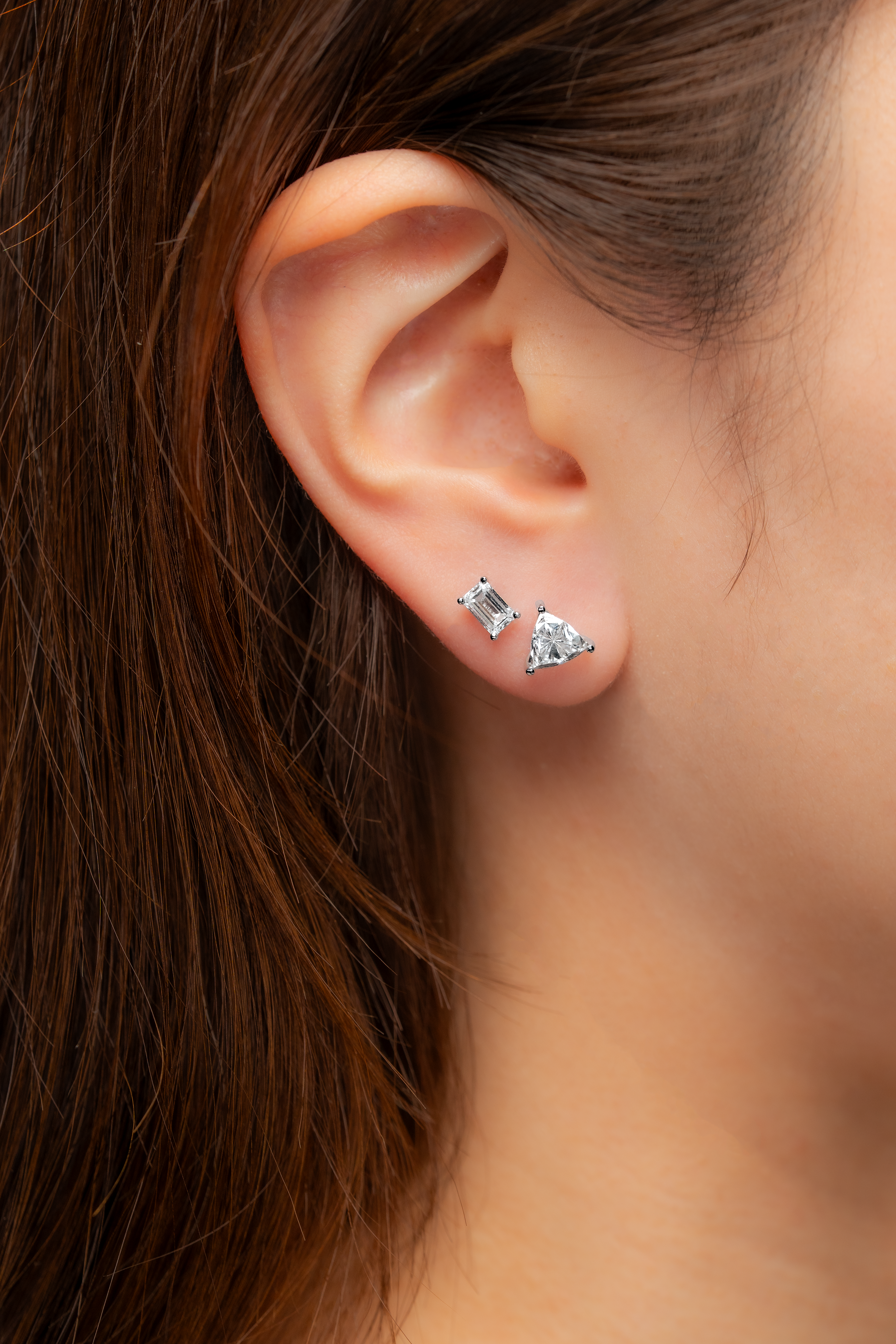 TRILLION DIAMOND PLATINUM EAR STUDS - ( 2.04CT)
