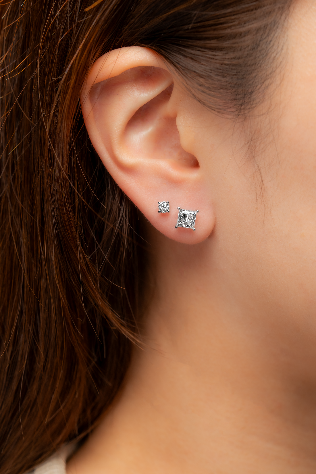 PRINCESS DIAMOND PLATINUM EAR STUDS - ( 2.2CT)