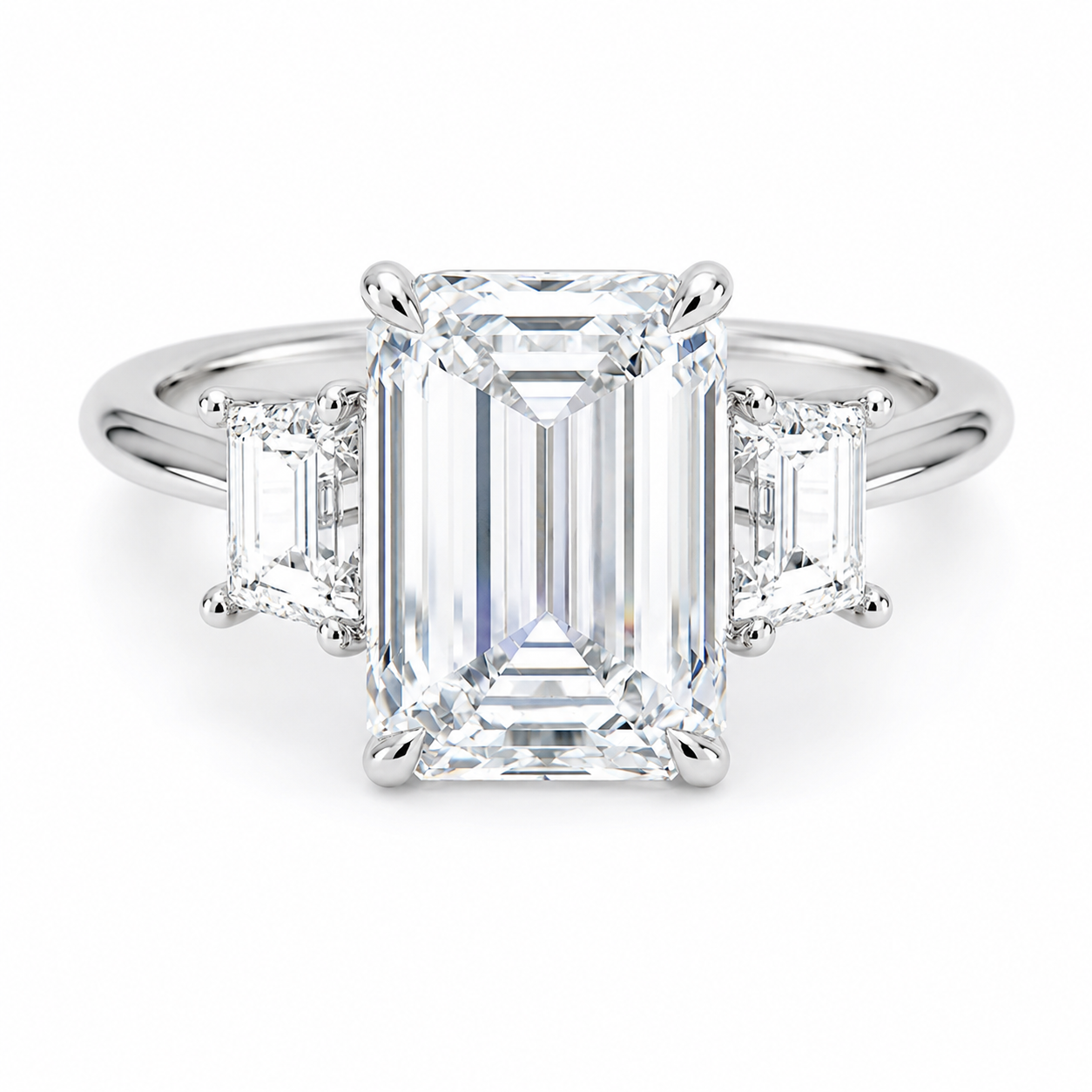 EMERALD CUT DIAMOND TRILOGY RING