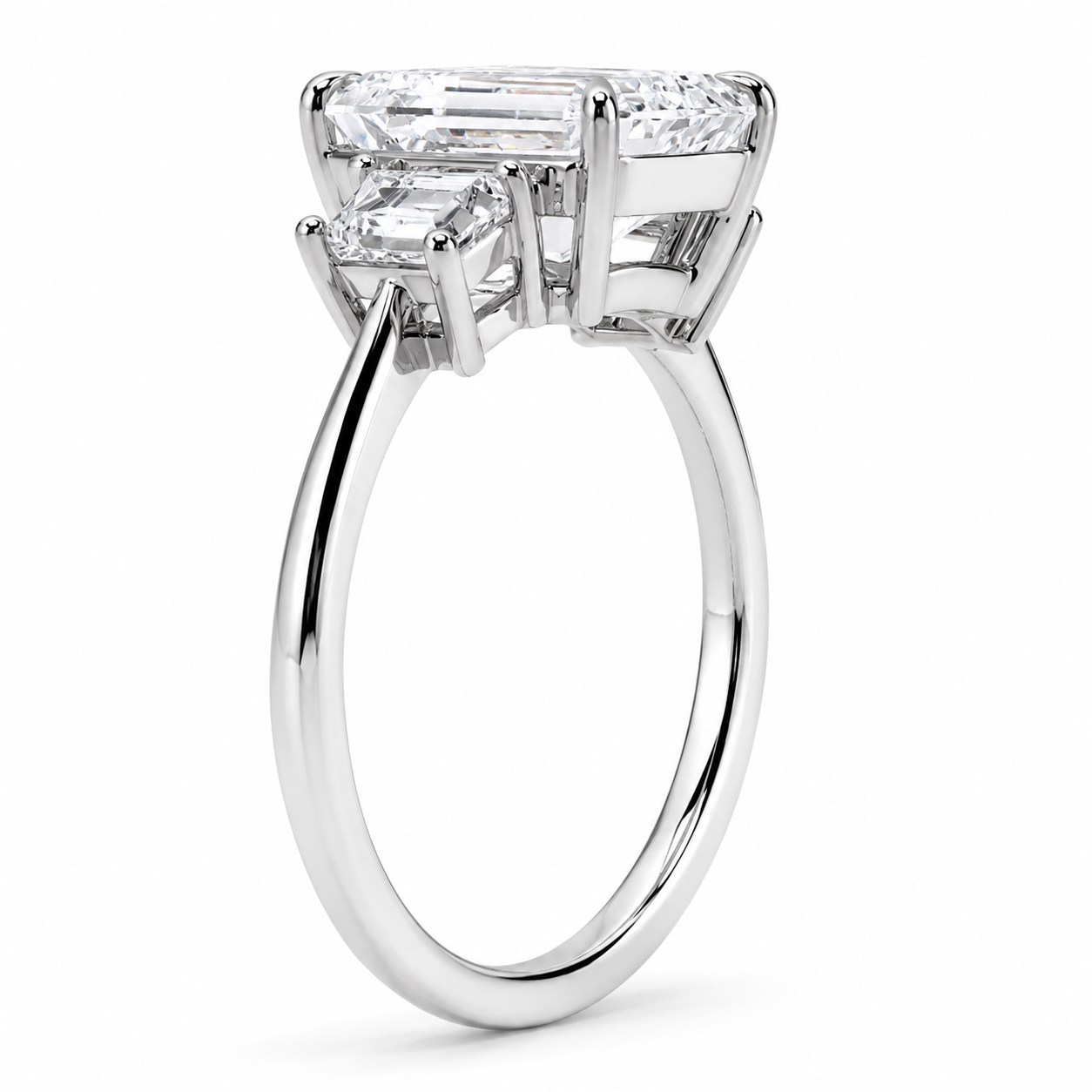 EMERALD CUT DIAMOND TRILOGY RING