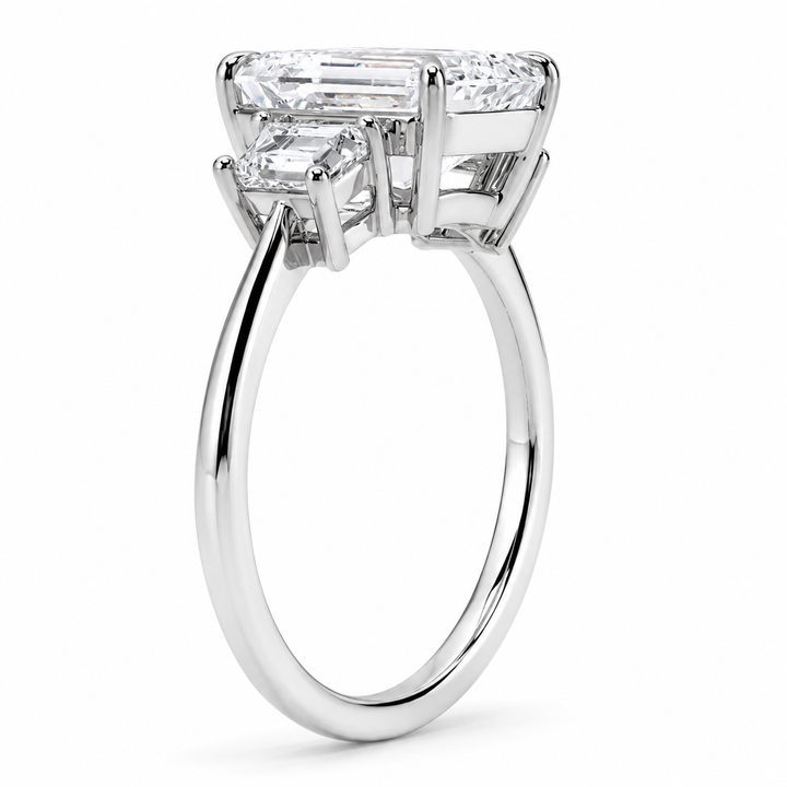 EMERALD CUT DIAMOND TRILOGY RING