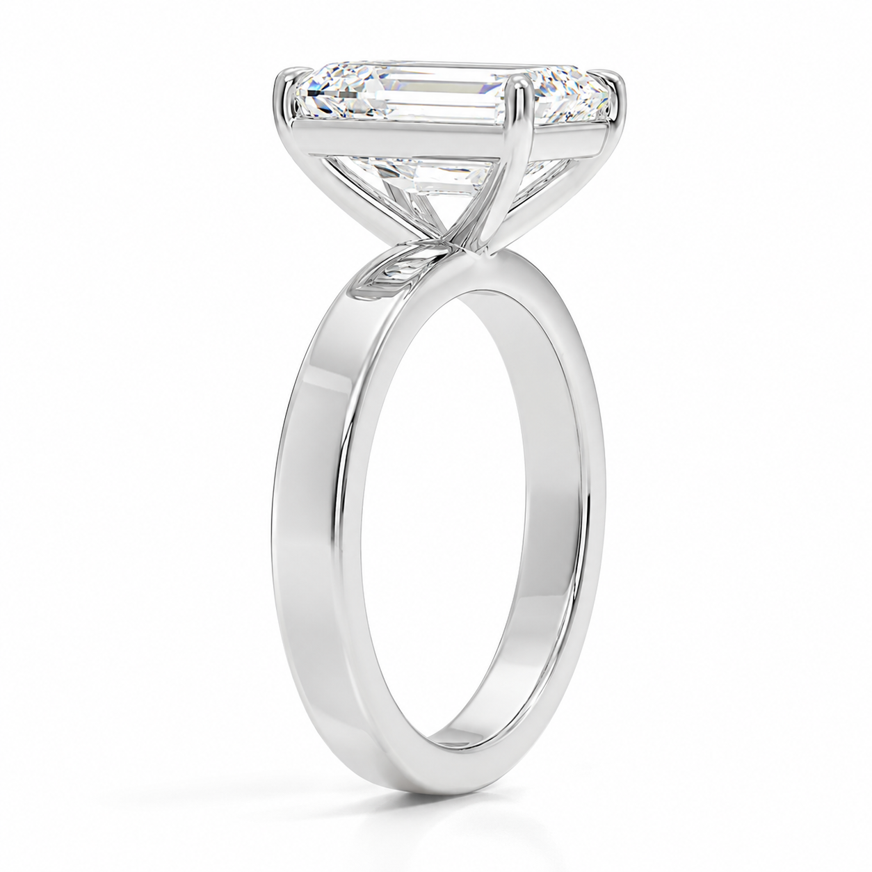 EMERALD CUT DIAMOND SOLITAIRE WIDE FLAT BAND RING