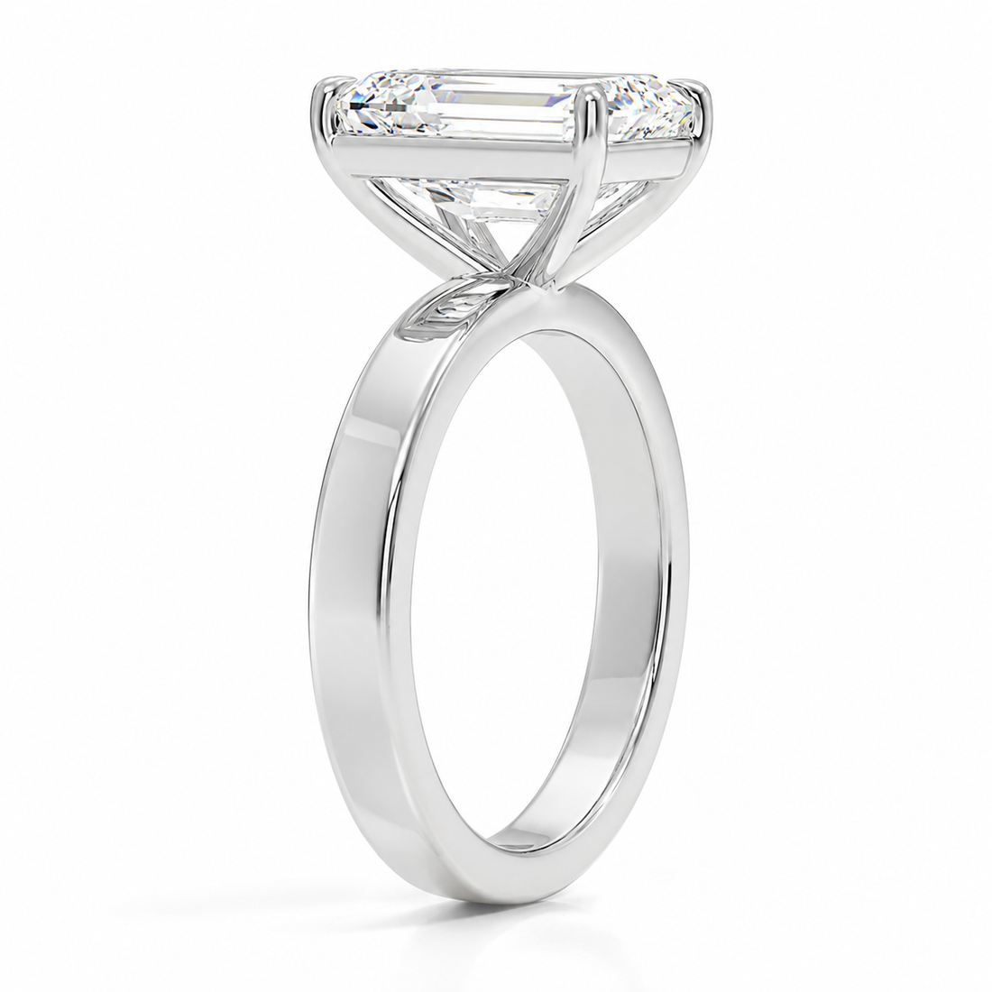 EMERALD CUT DIAMOND SOLITAIRE WIDE FLAT BAND RING