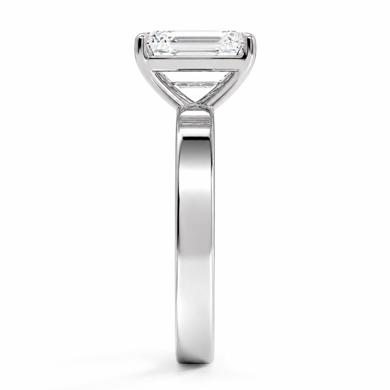EMERALD CUT DIAMOND SOLITAIRE WIDE FLAT BAND RING