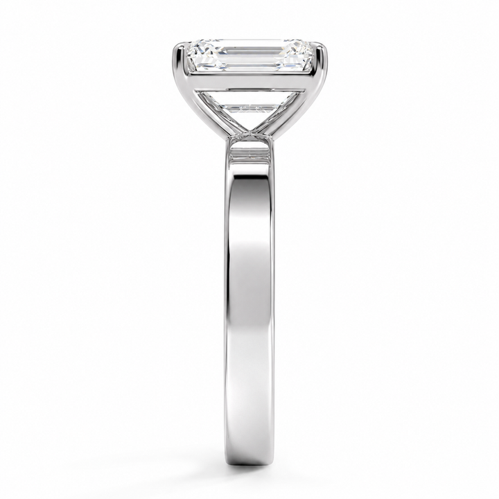 EMERALD CUT DIAMOND SOLITAIRE WIDE FLAT BAND RING
