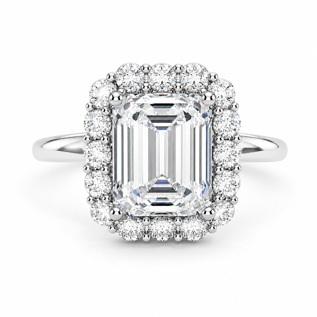 EMERALD CUT DIAMOND HALO RING