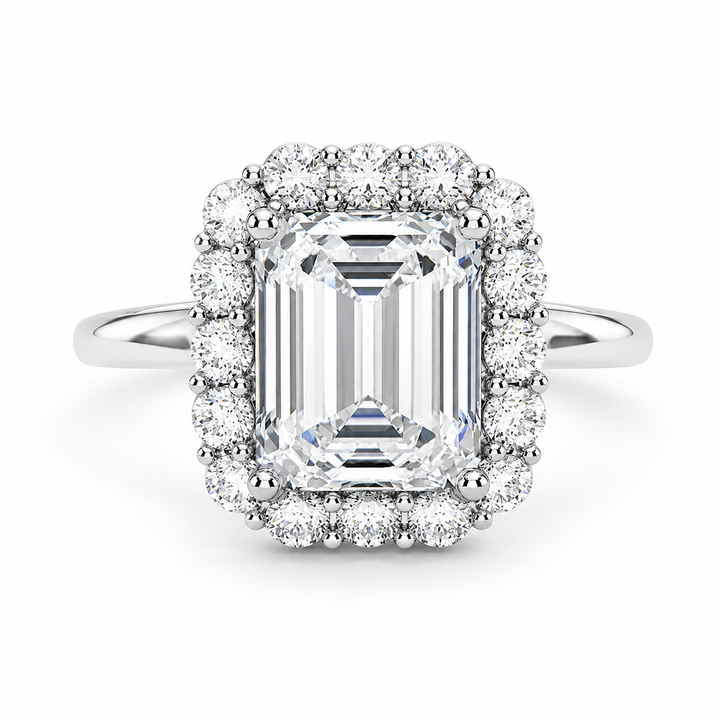 EMERALD CUT DIAMOND HALO RING