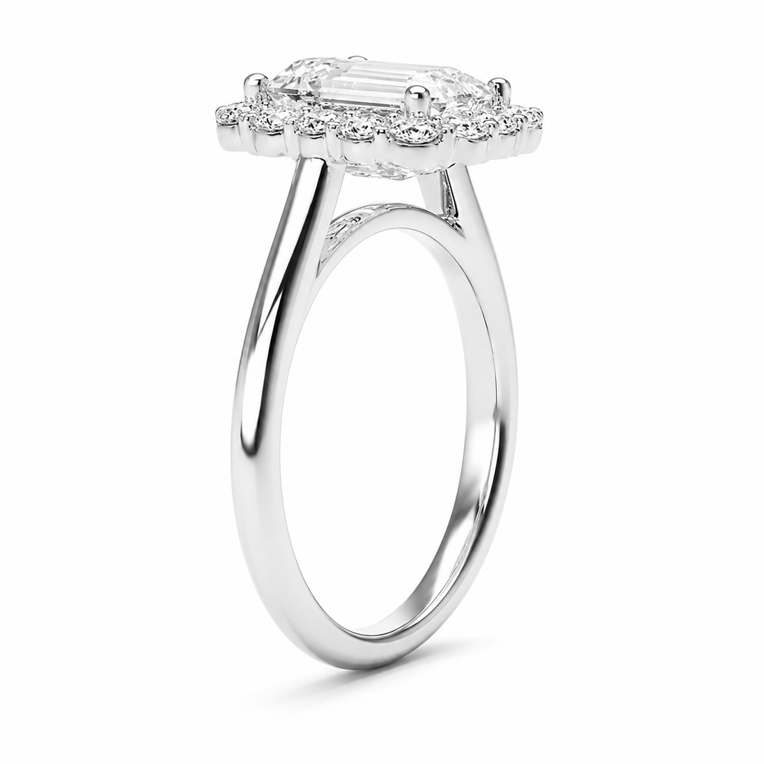 EMERALD CUT DIAMOND HALO RING