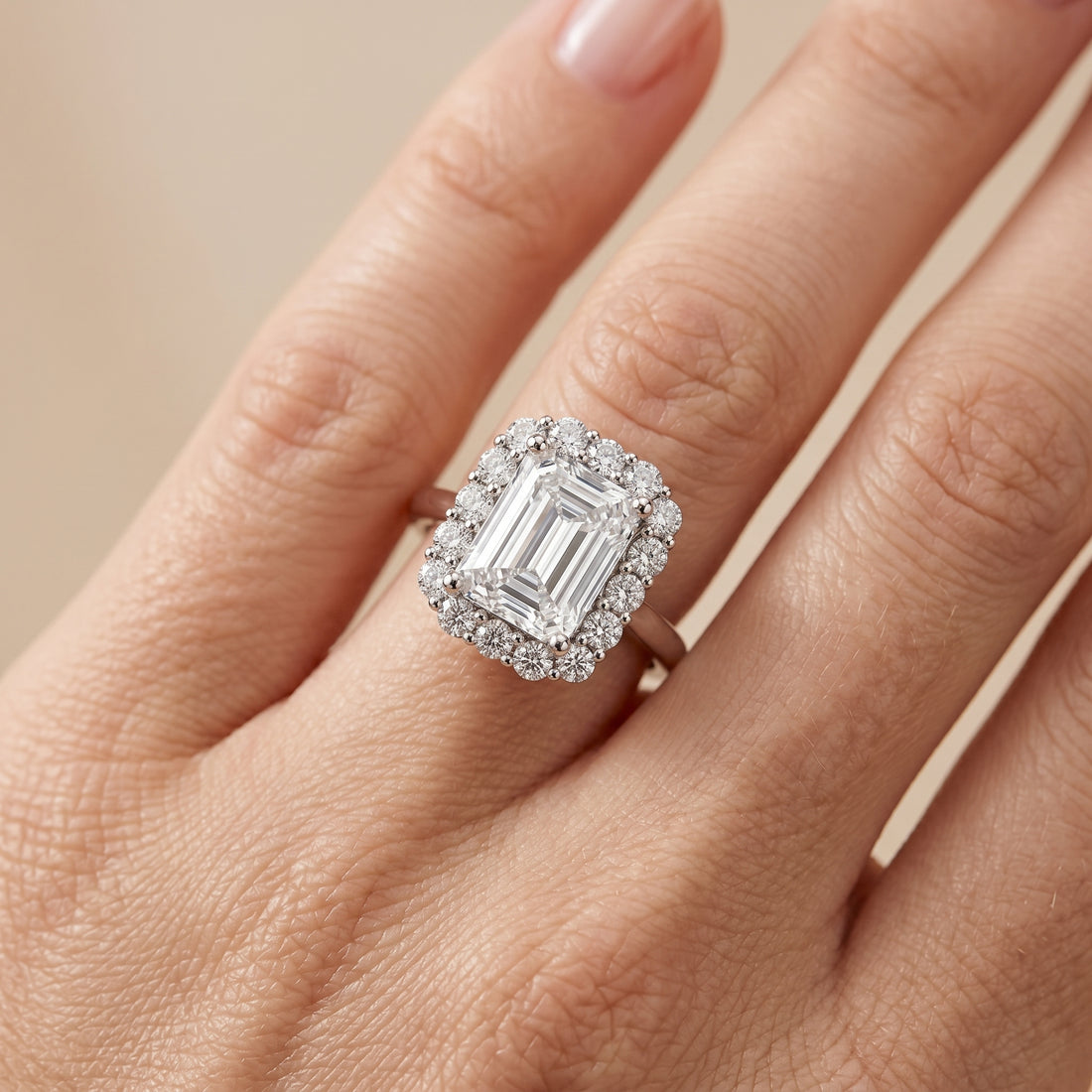 EMERALD CUT DIAMOND HALO RING
