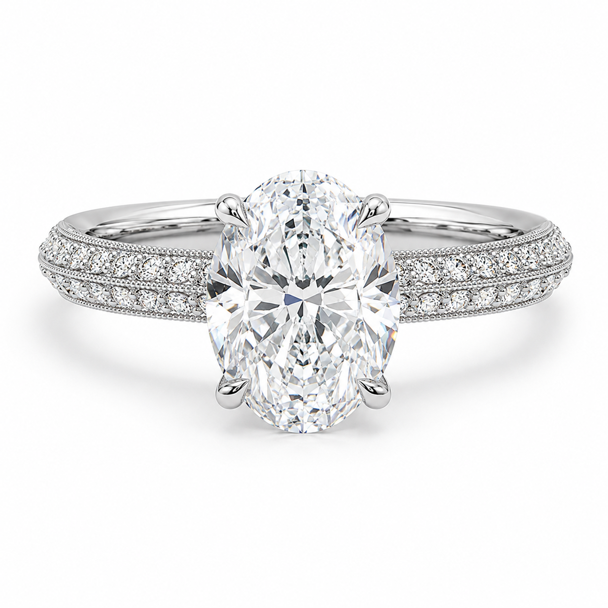 OVAL DIAMOND KNIFE EDGE PAVE RING
