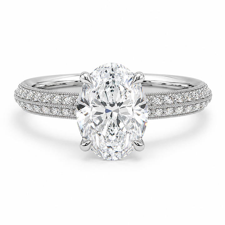 OVAL DIAMOND KNIFE EDGE PAVE RING
