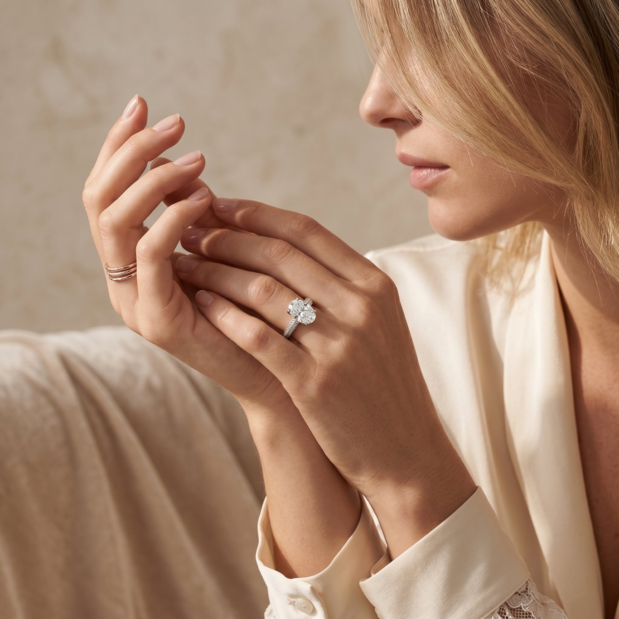 OVAL DIAMOND KNIFE EDGE PAVE RING
