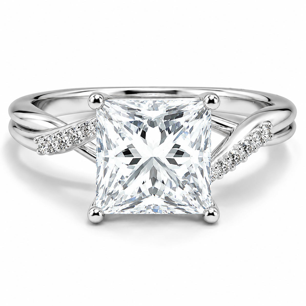 PRINCESS CUT DIAMOND V-SHANK PAVE RING