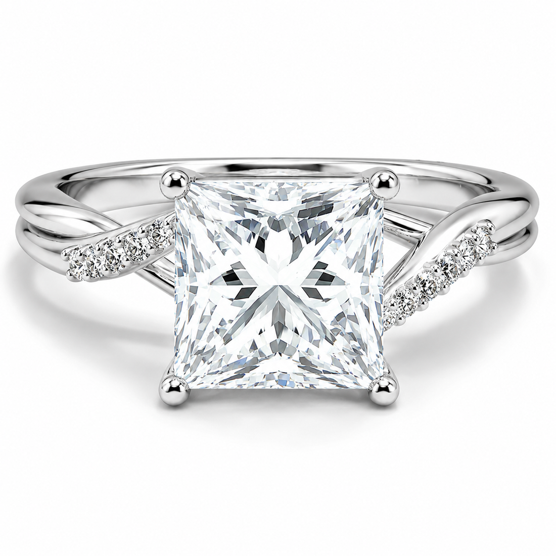 PRINCESS CUT DIAMOND V-SHANK PAVE RING