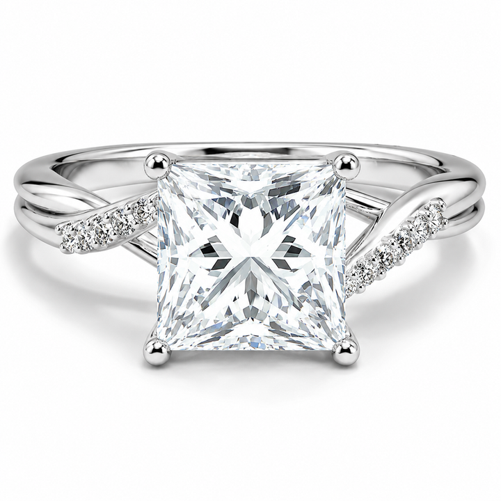 PRINCESS CUT DIAMOND V-SHANK PAVE RING