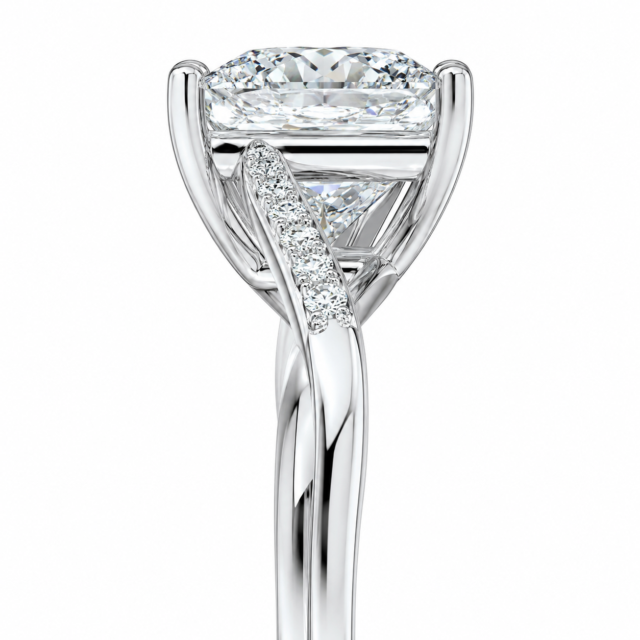 PRINCESS CUT DIAMOND V-SHANK PAVE RING