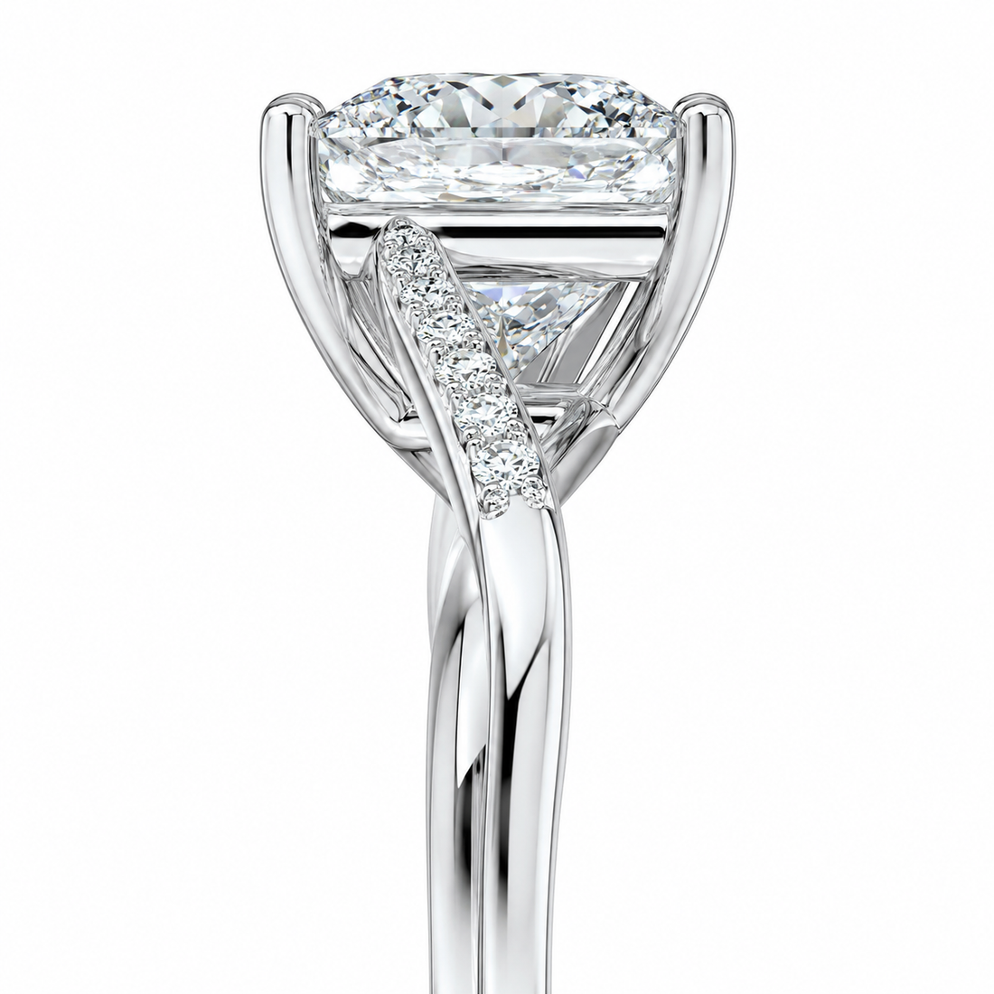 PRINCESS CUT DIAMOND V-SHANK PAVE RING