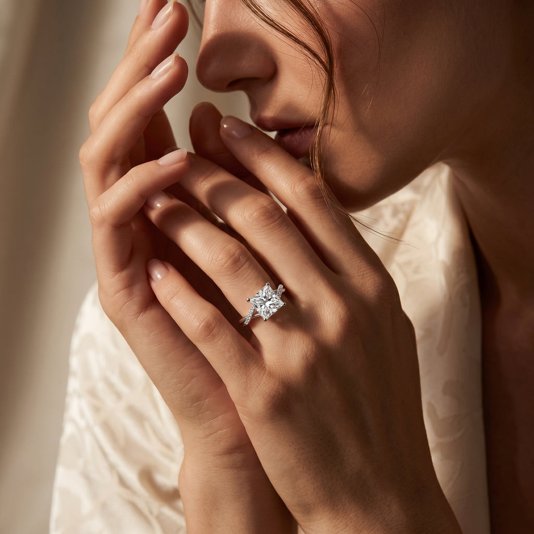 PRINCESS CUT DIAMOND V-SHANK PAVE RING