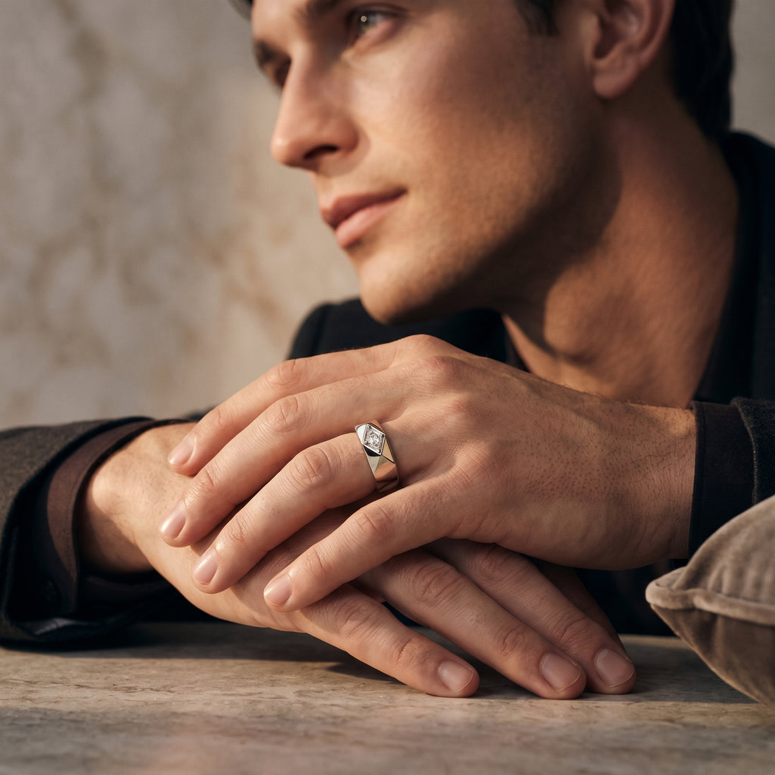 LOZENGES DIAMOND COUPLE RING BAND W/G