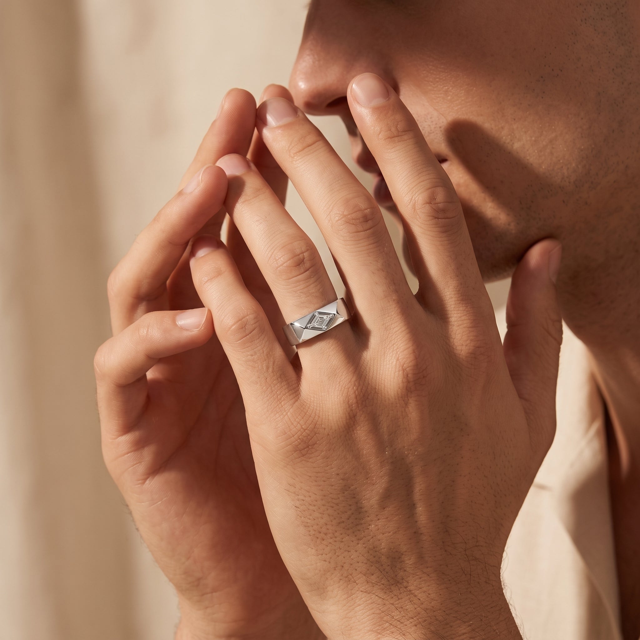 LOZENGES DIAMOND COUPLE RING BAND W/G
