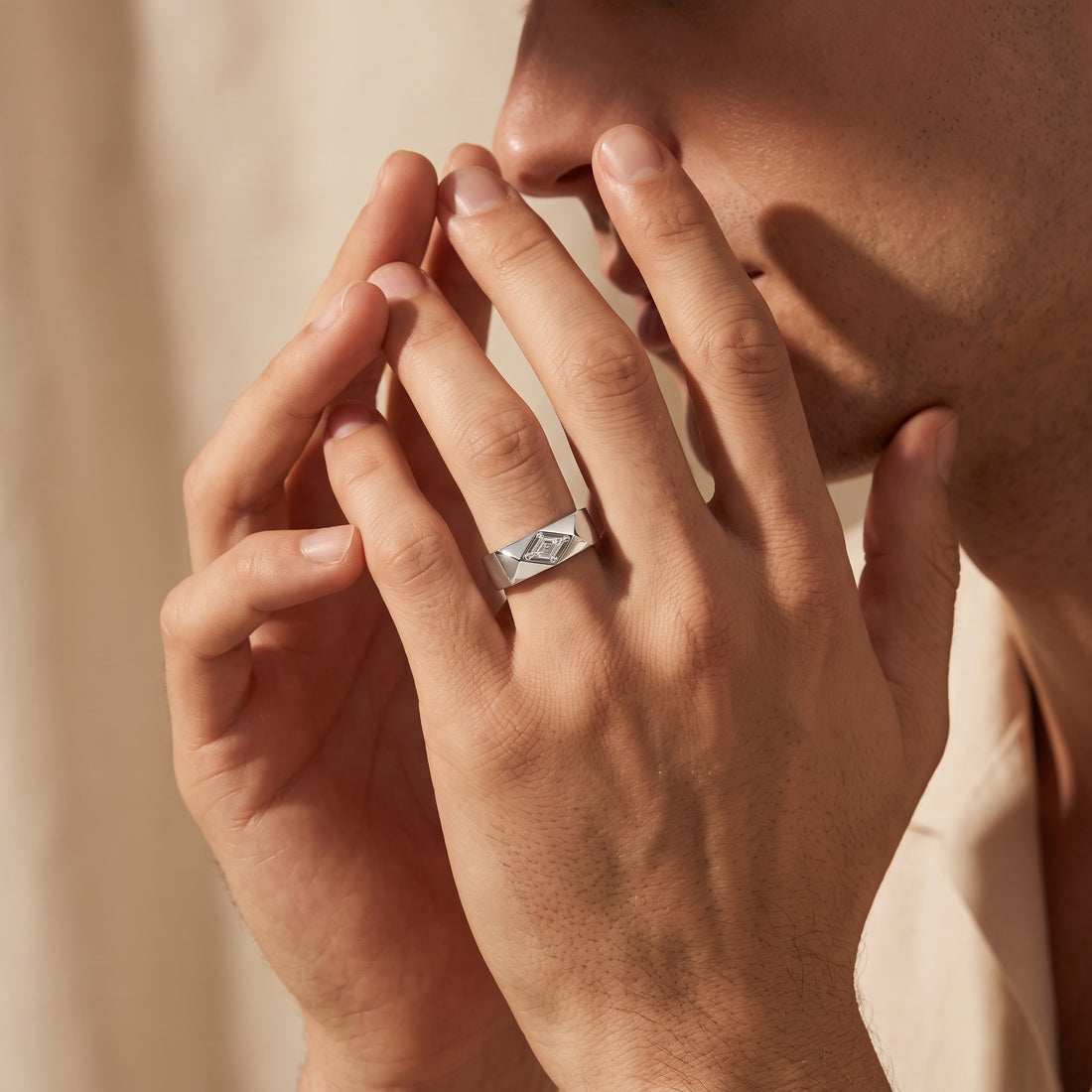 LOZENGES DIAMOND COUPLE RING BAND W/G